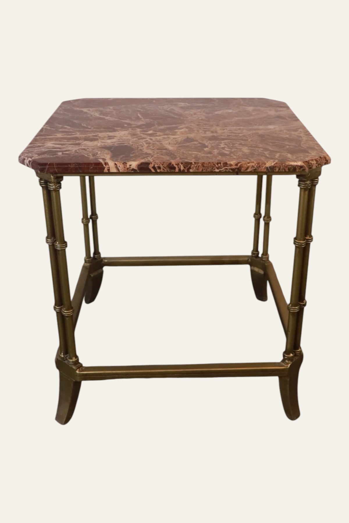 Marble Bamboo Side Table with Metal Frame