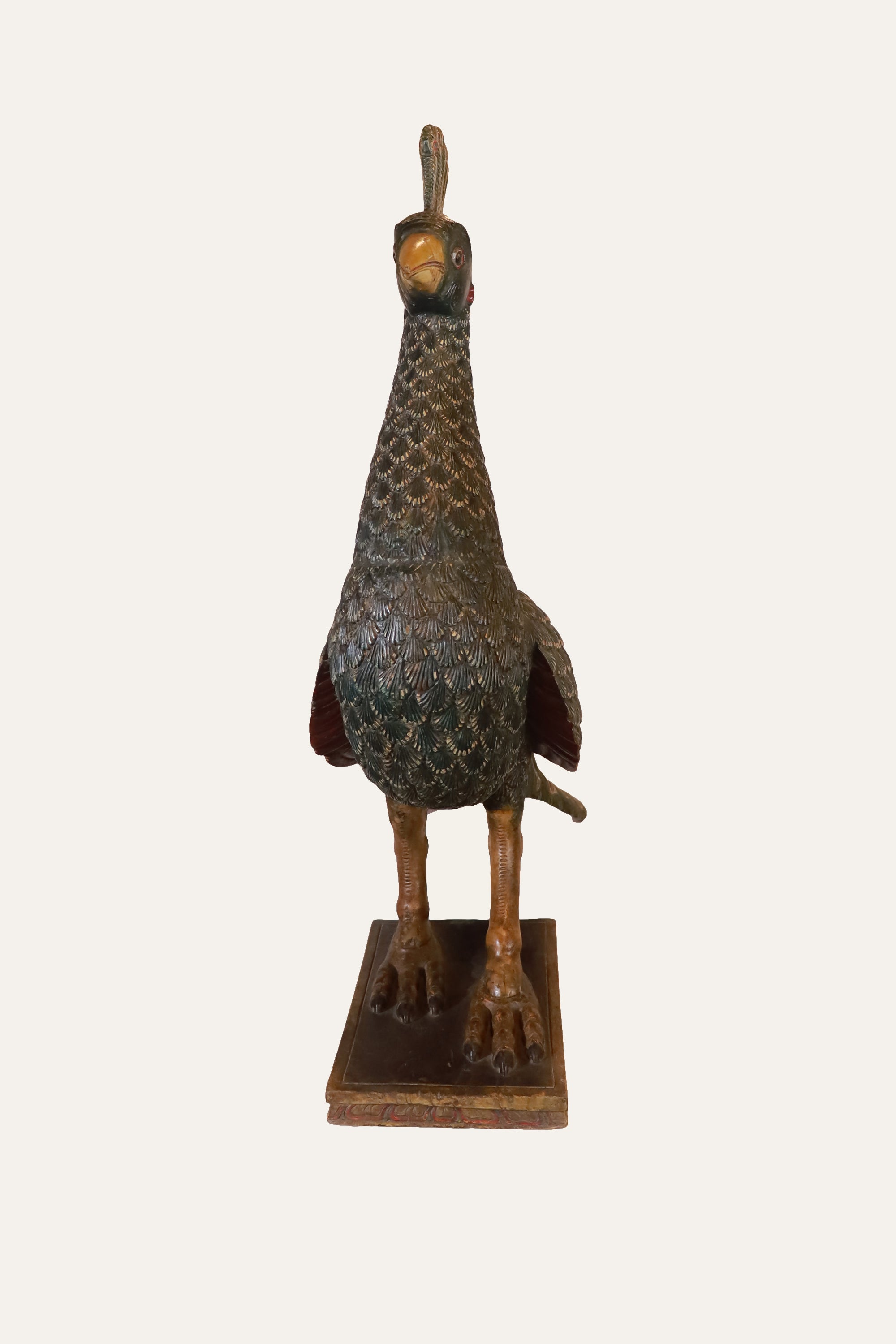 Carved Wooden Peacock Sculpture for Foyer & Console Styling