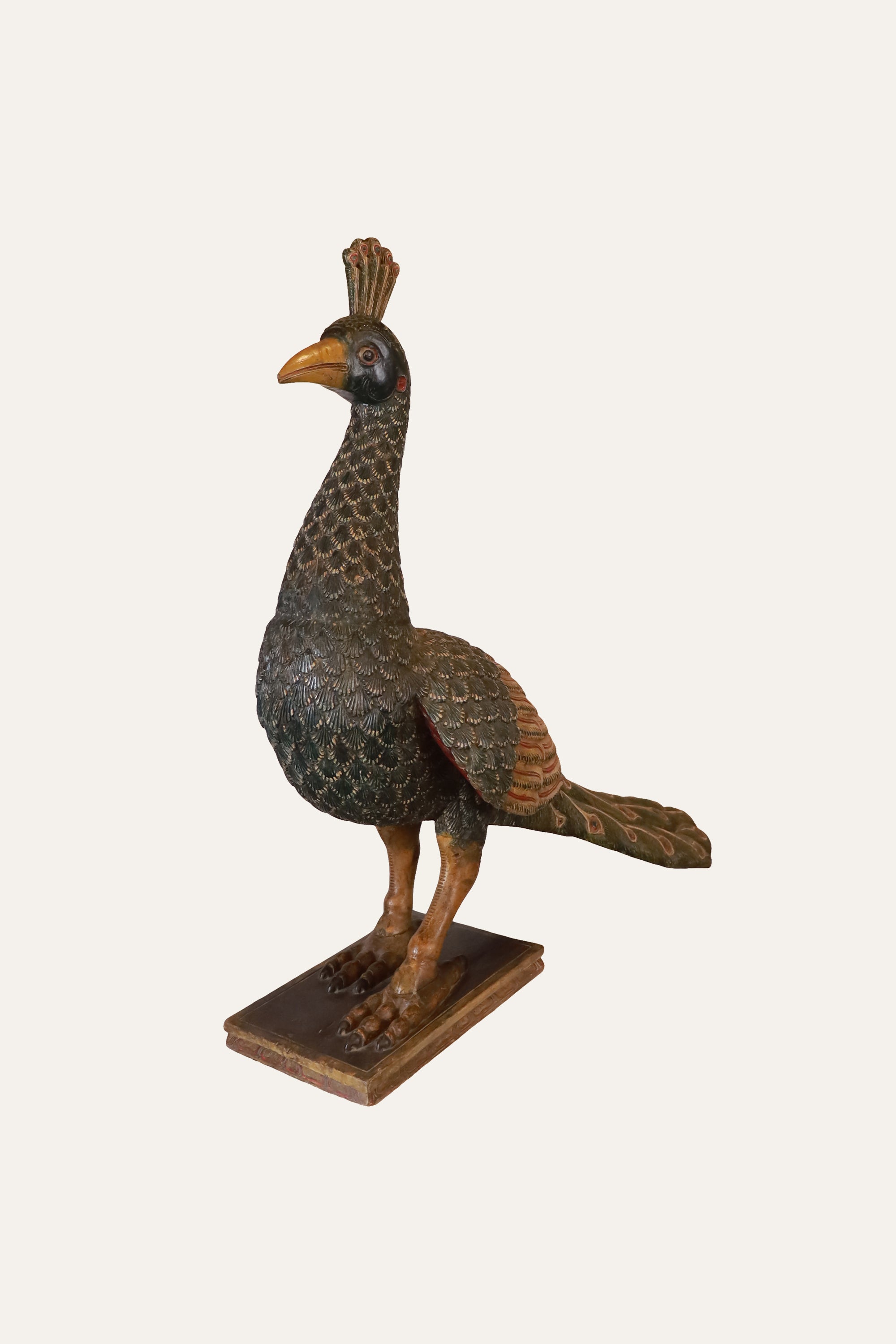 Carved Wooden Peacock Sculpture for Foyer & Console Styling