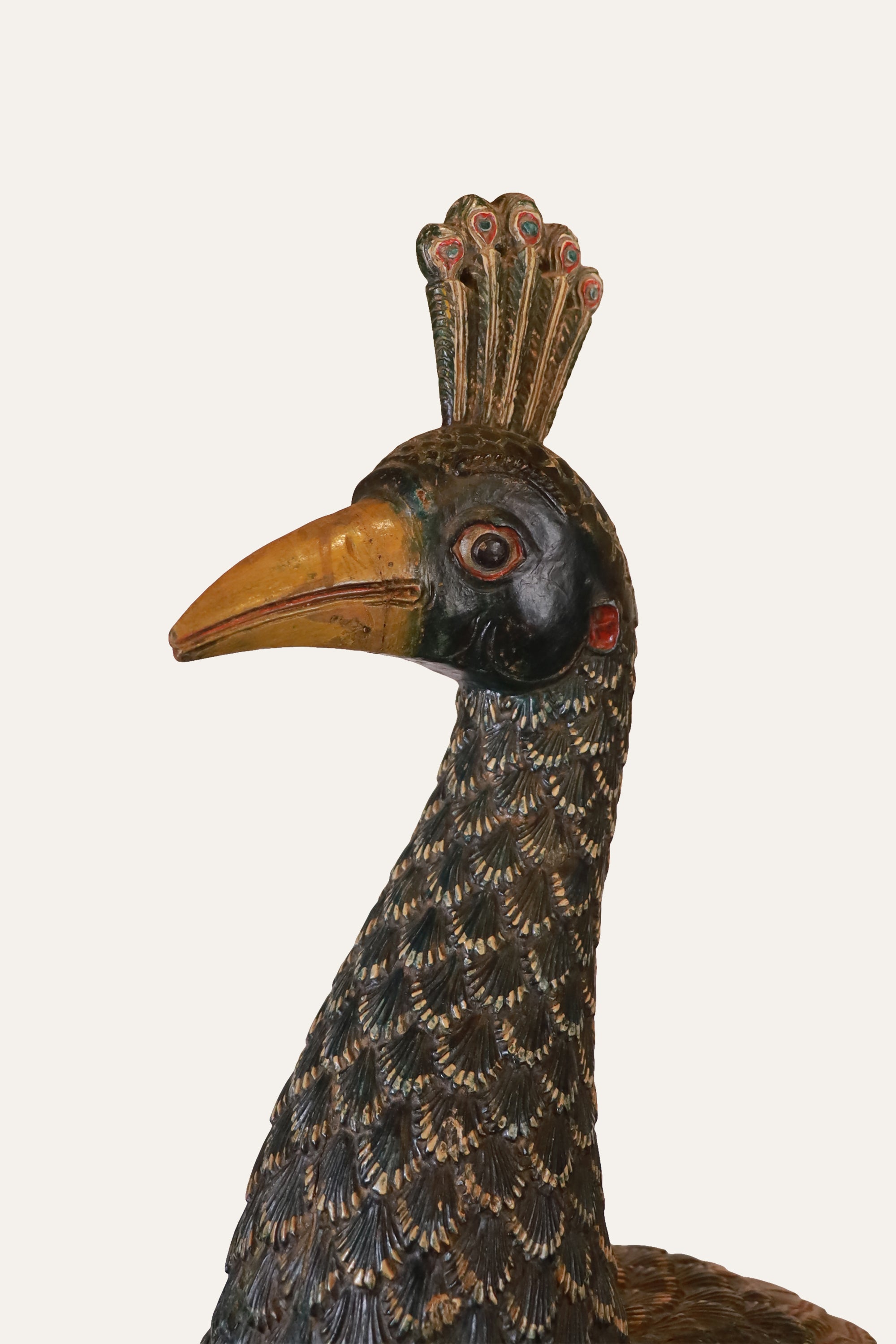 Carved Wooden Peacock Sculpture for Foyer & Console Styling