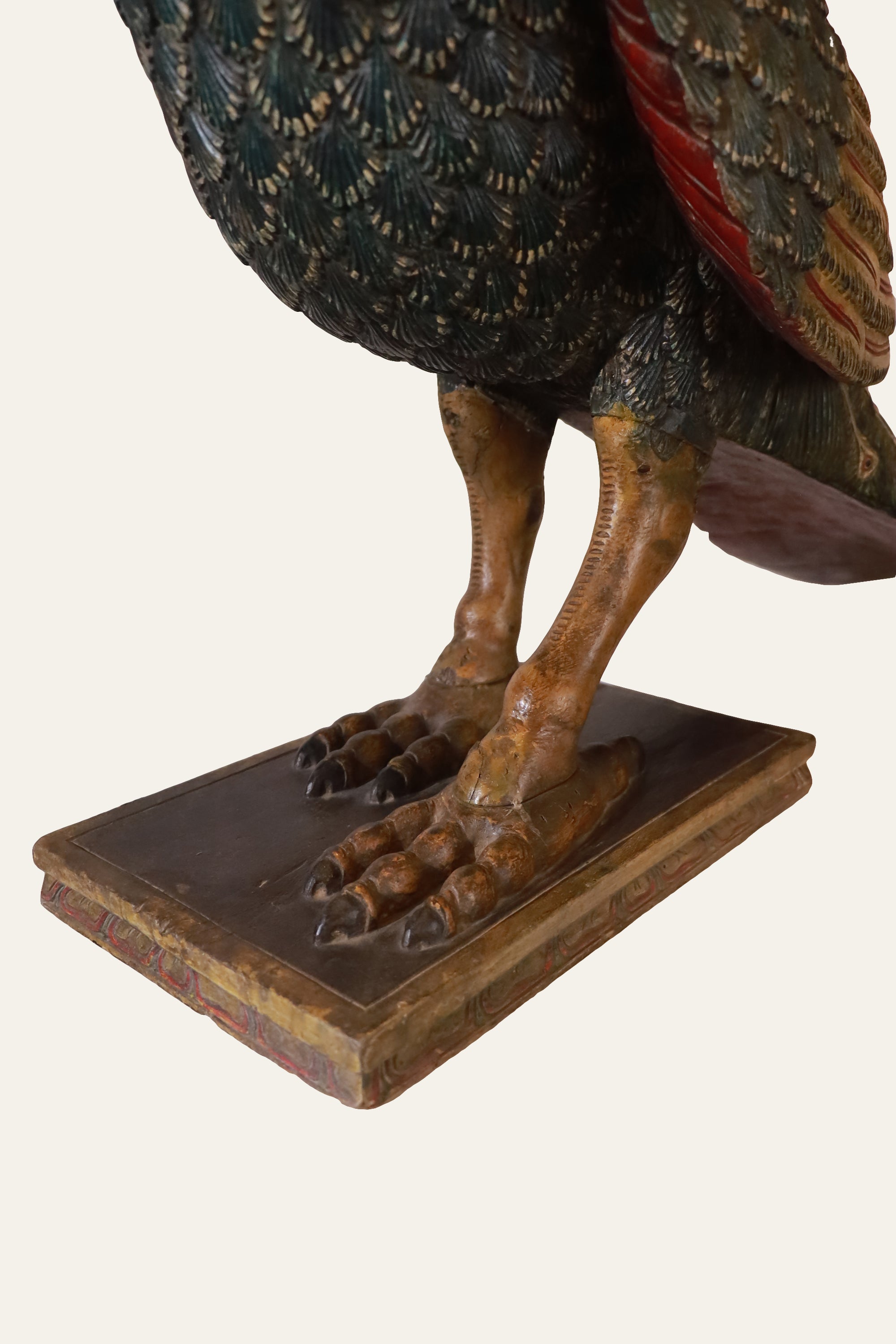 Carved Wooden Peacock Sculpture for Foyer & Console Styling