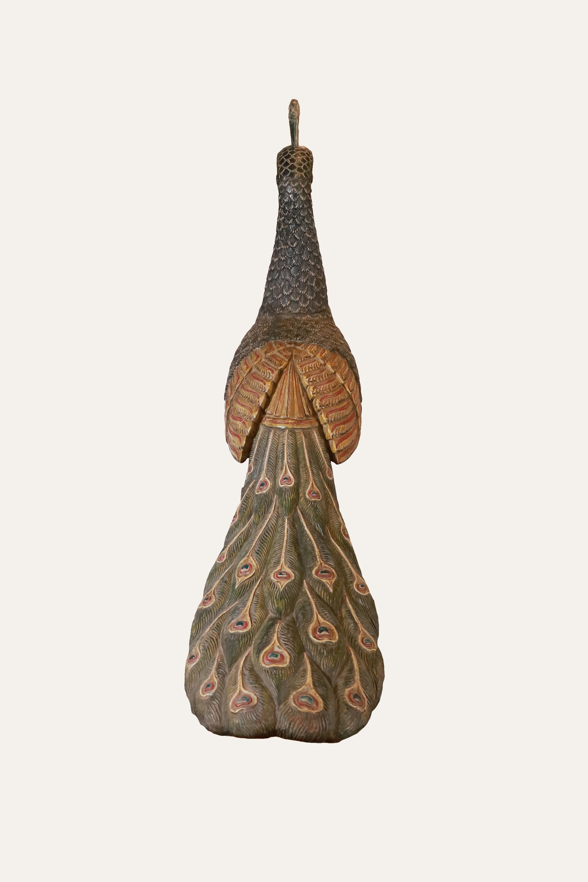 Carved Wooden Peacock Sculpture for Foyer & Console Styling