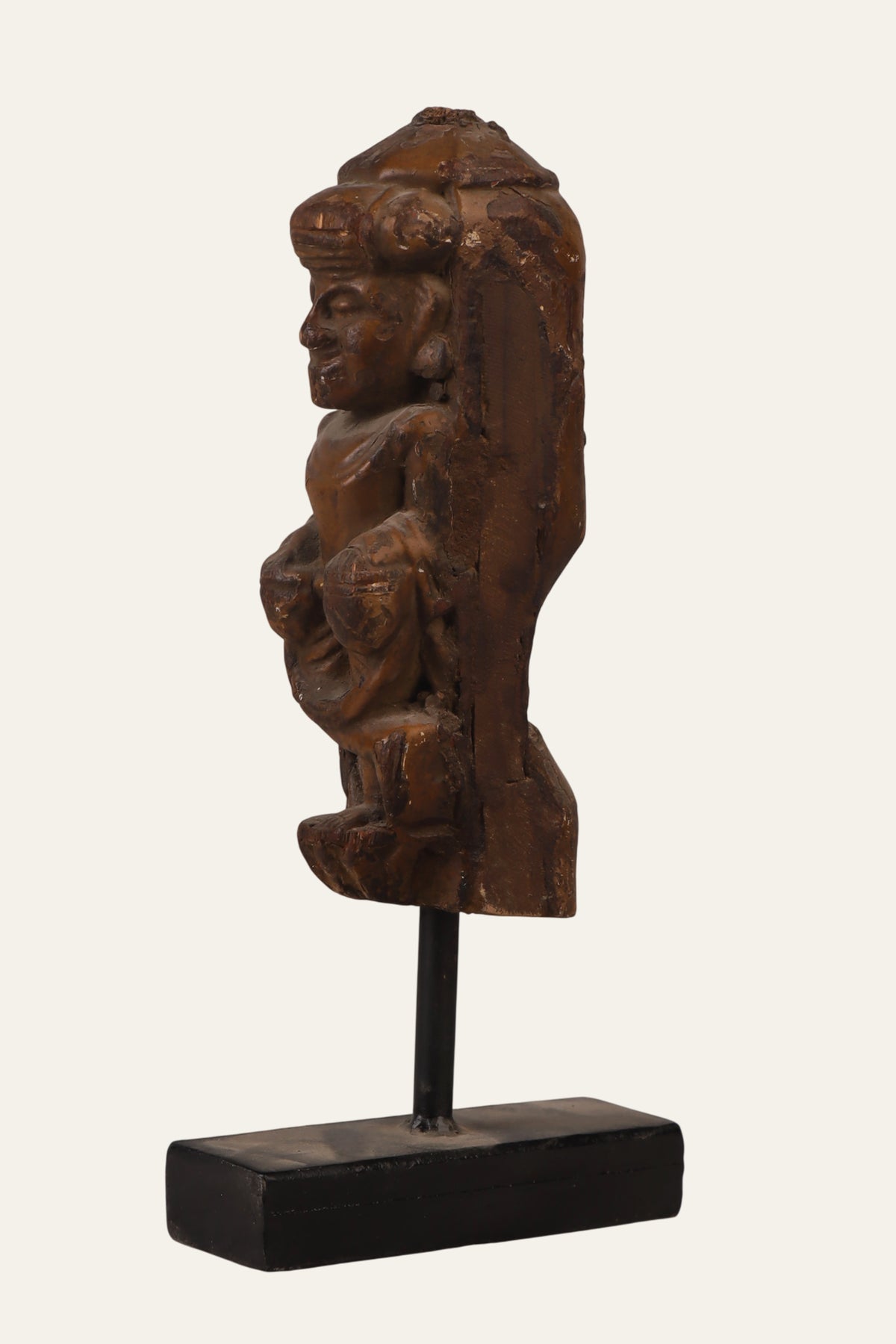 Carved Tabla Man Sculpture on Metal Stand