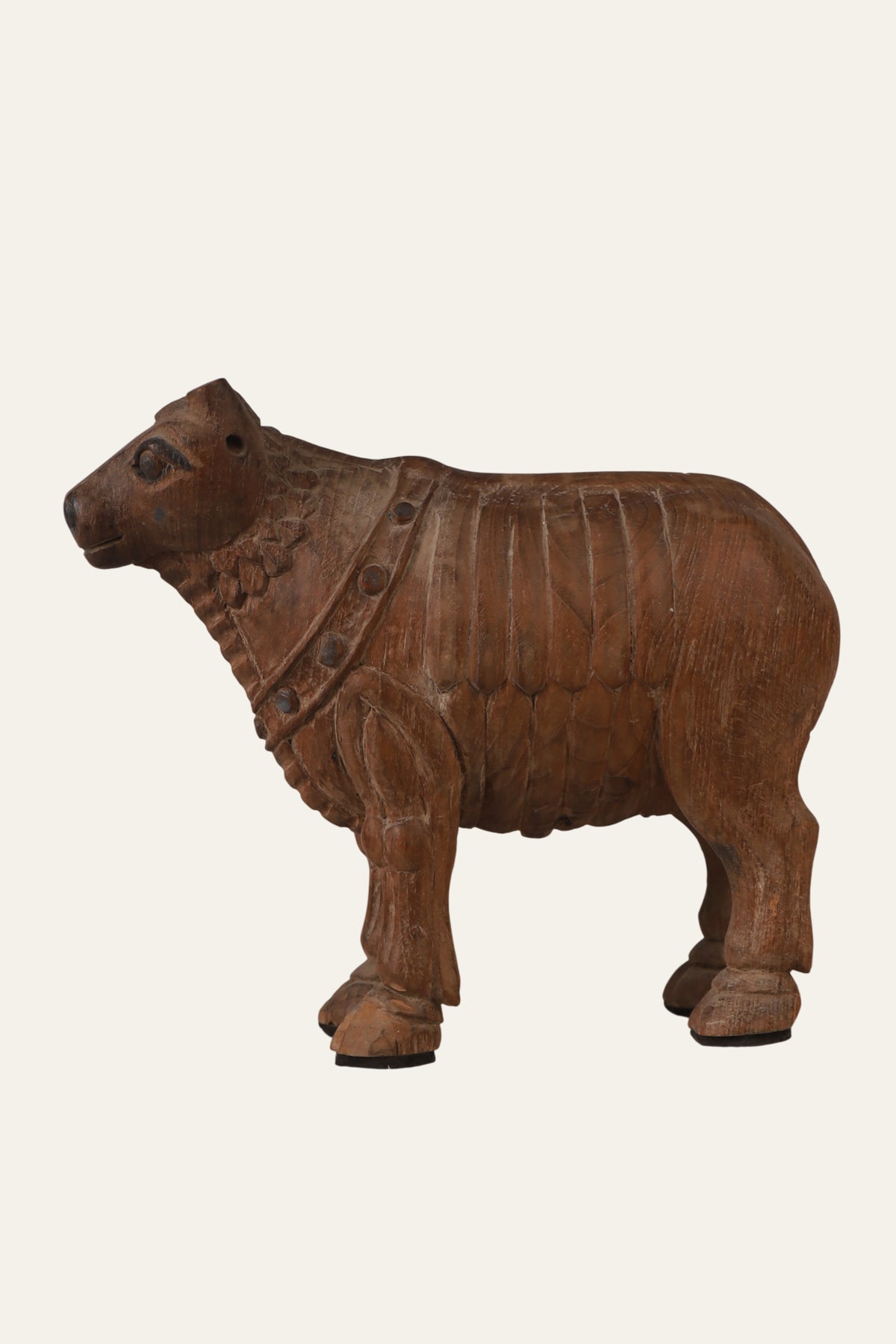 Buy Vintage Carved Wooden Nandi Bull Figure | Fusion Furnishing