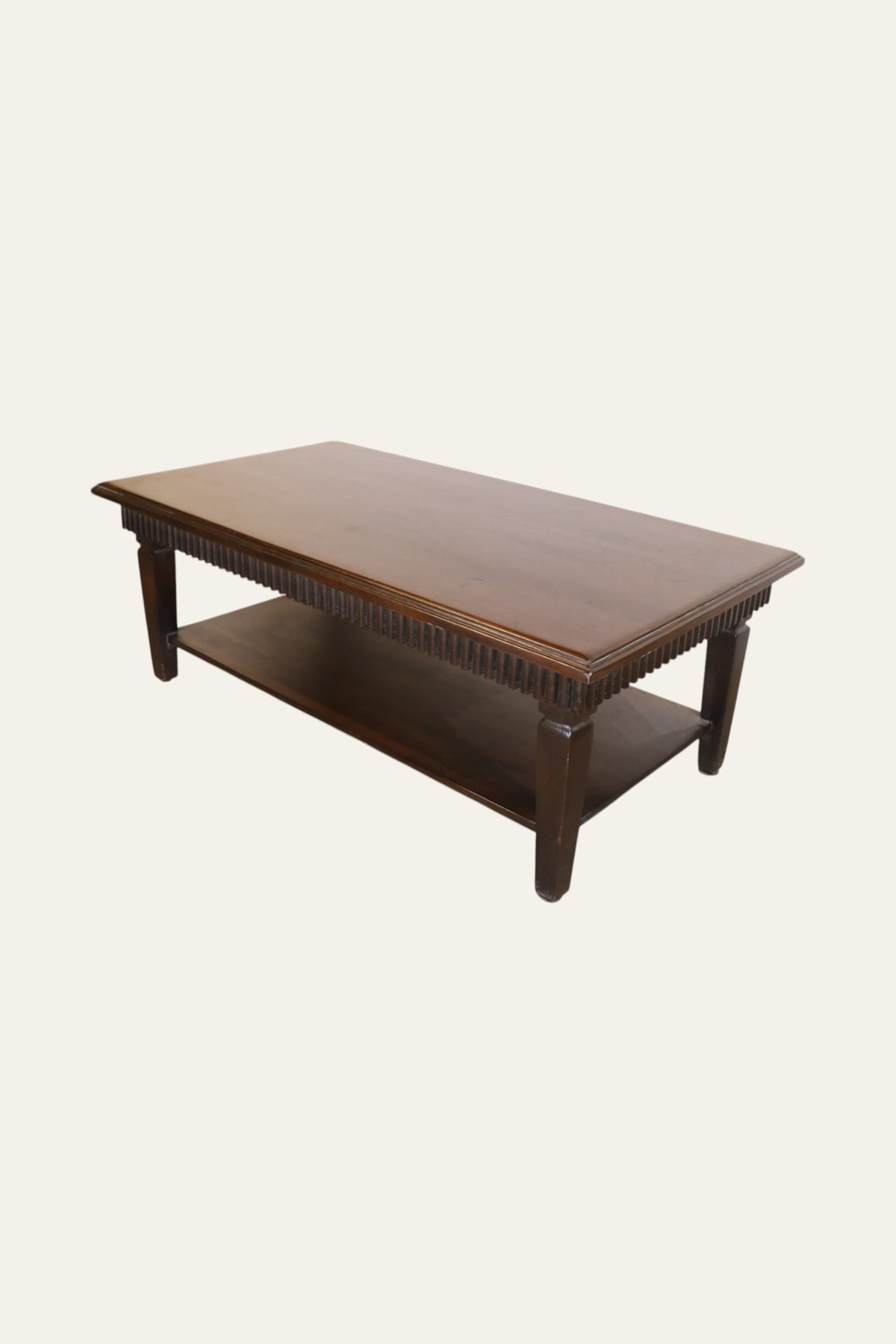 Carved Fluted Apron Coffee Table with Storage Shelf