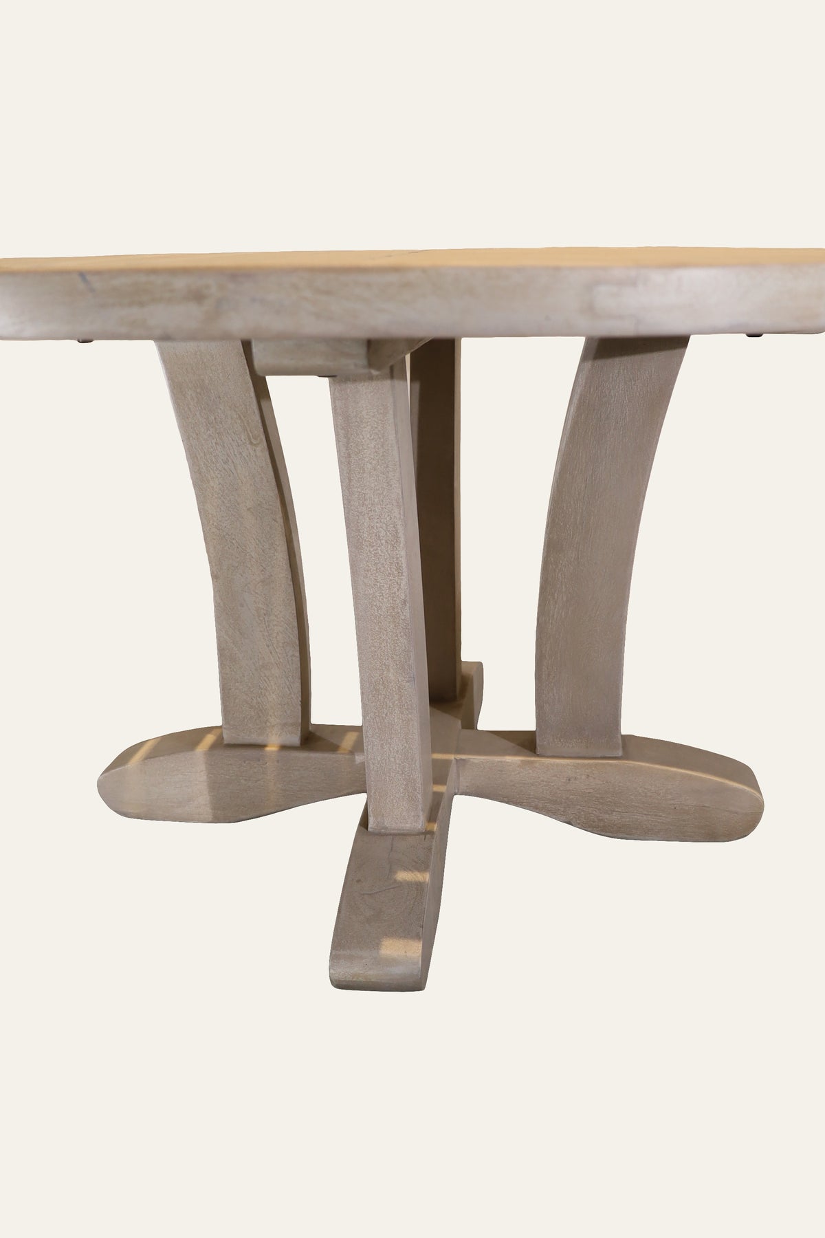 Round Slatted Wood Coffee Table with Sculpted Base