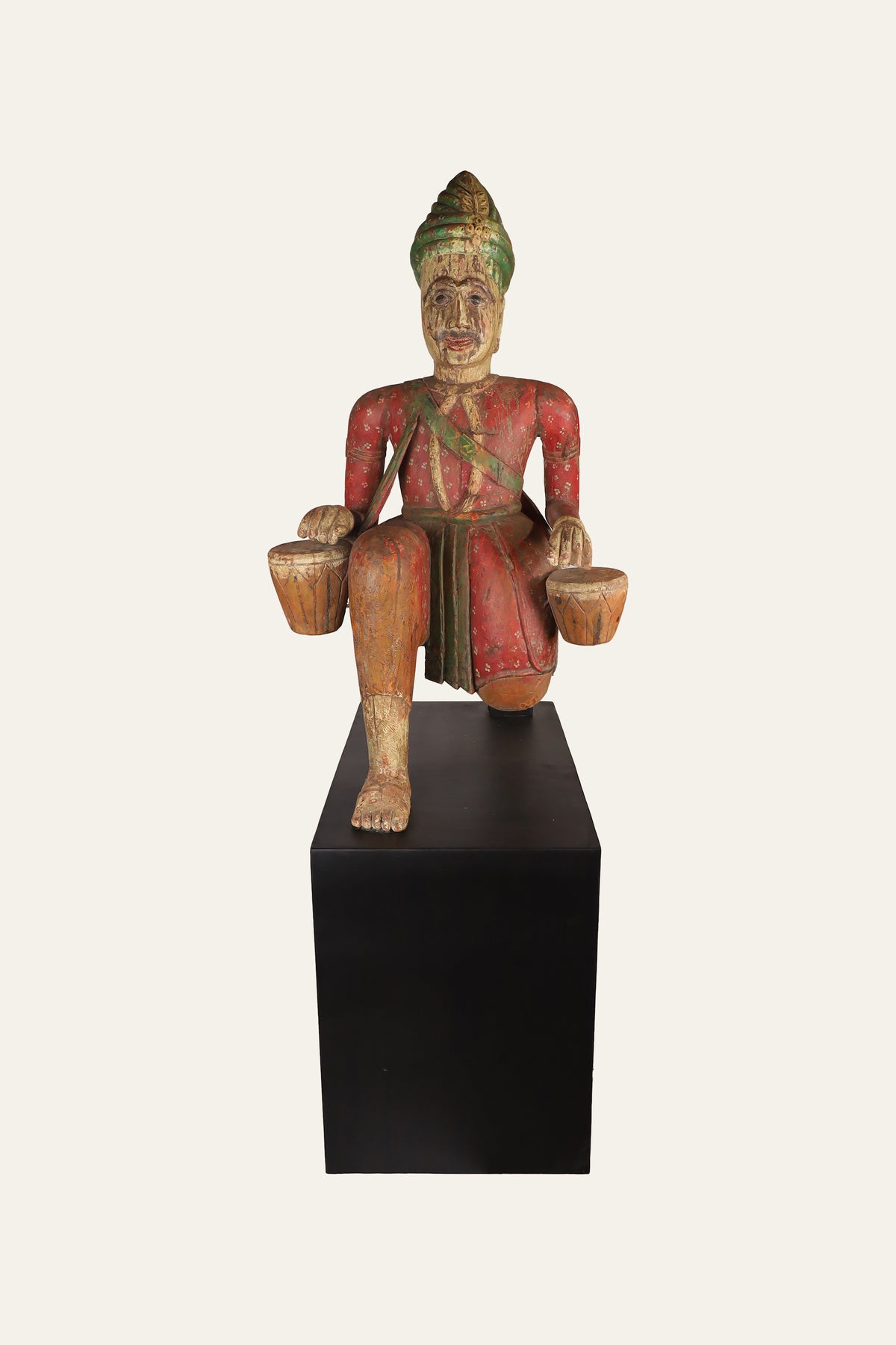 Indian Drummer Musician Statue on Matte Black Base