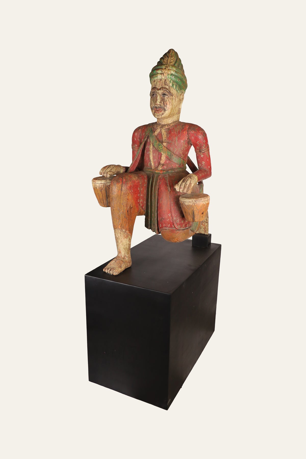 Indian Drummer Musician Statue on Matte Black Base