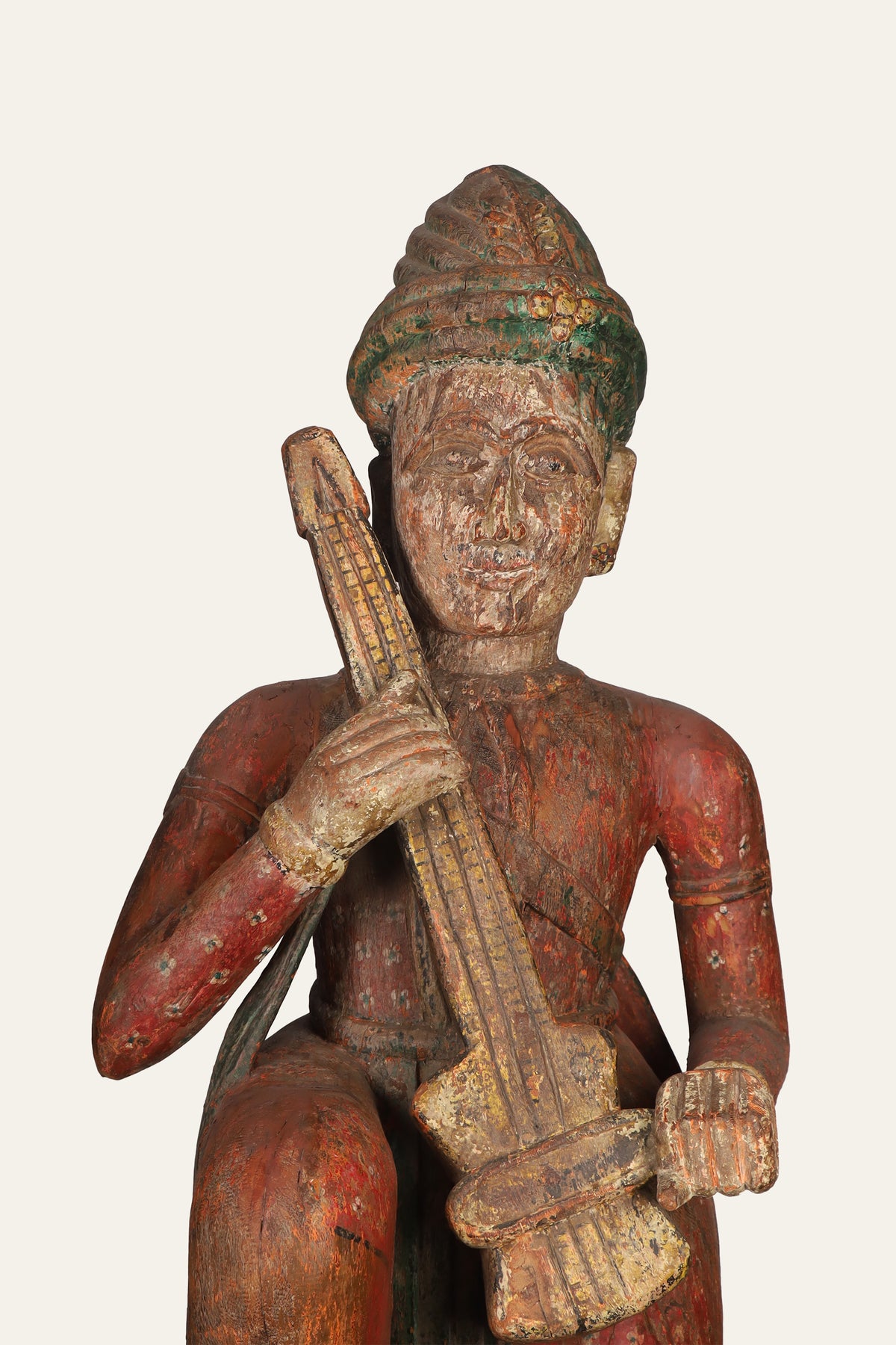 Rajasthani Wooden Musician Figurine on Black Base