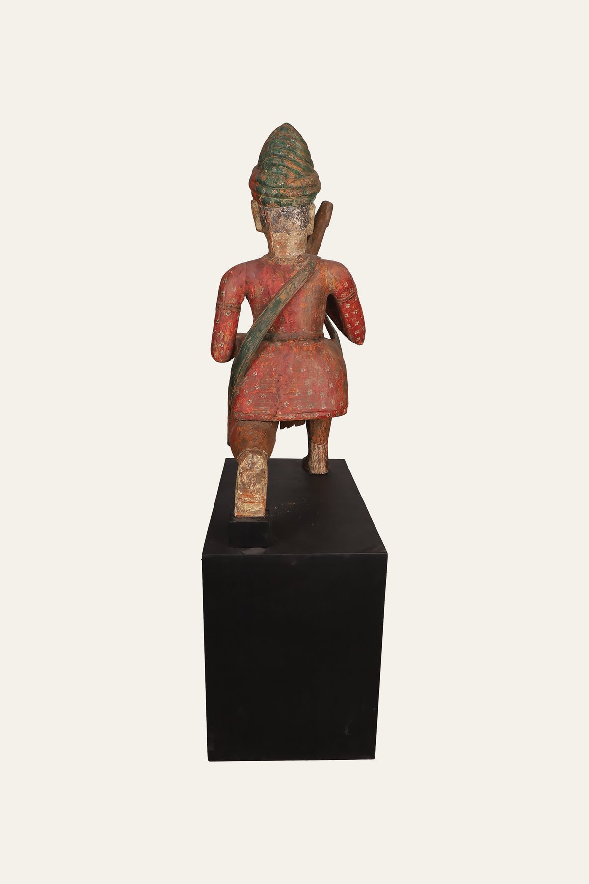 Rajasthani Wooden Musician Figurine on Black Base