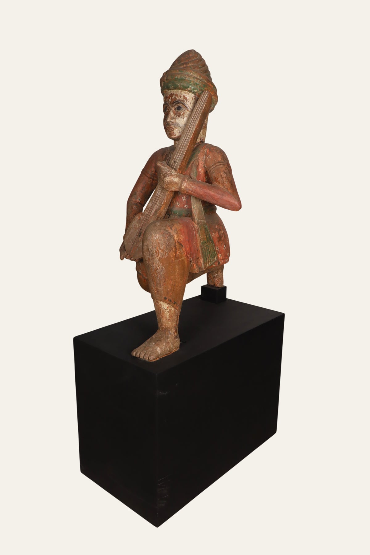 Indian Musician Man Figure on Gallery Pedestal Block