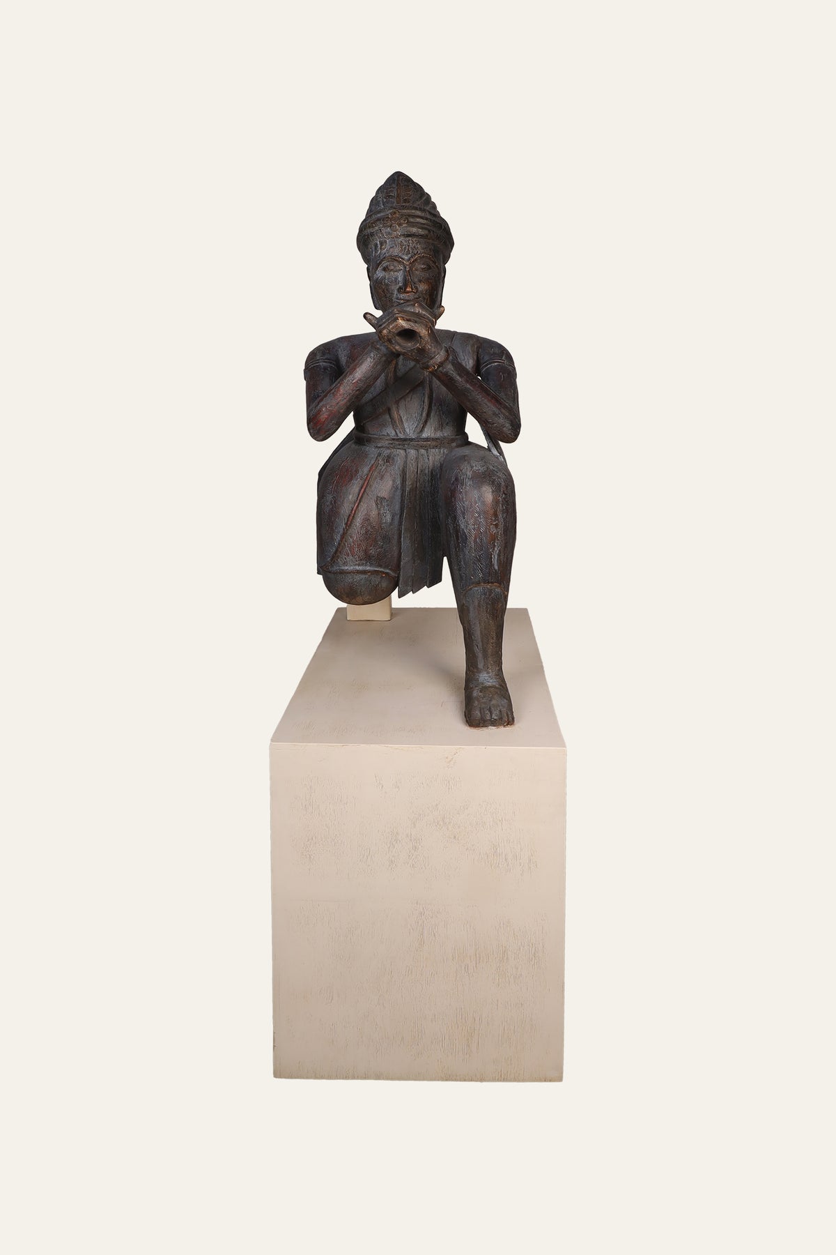 Royal Indian Flutist Figure on White Pedestal Base