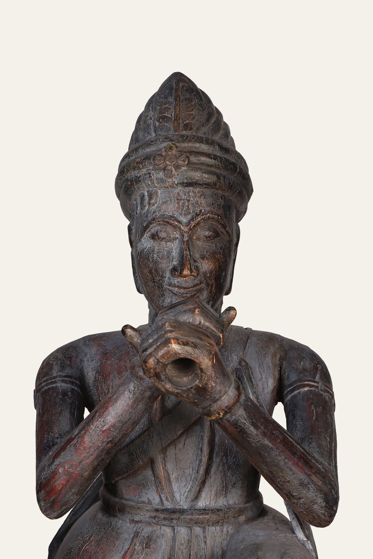 Royal Indian Flutist Figure on White Pedestal Base