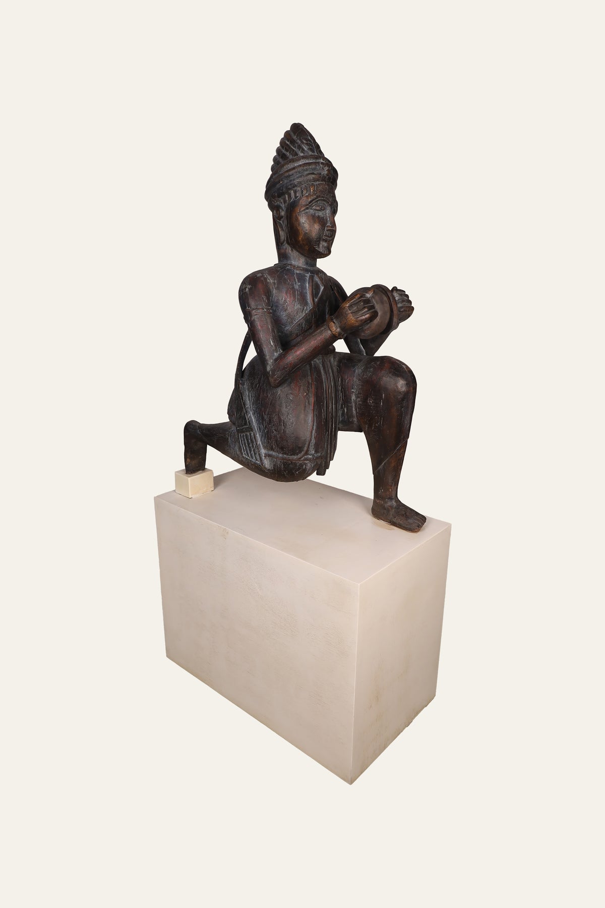 Indian Folk Percussion Musician Sculpture on White Base