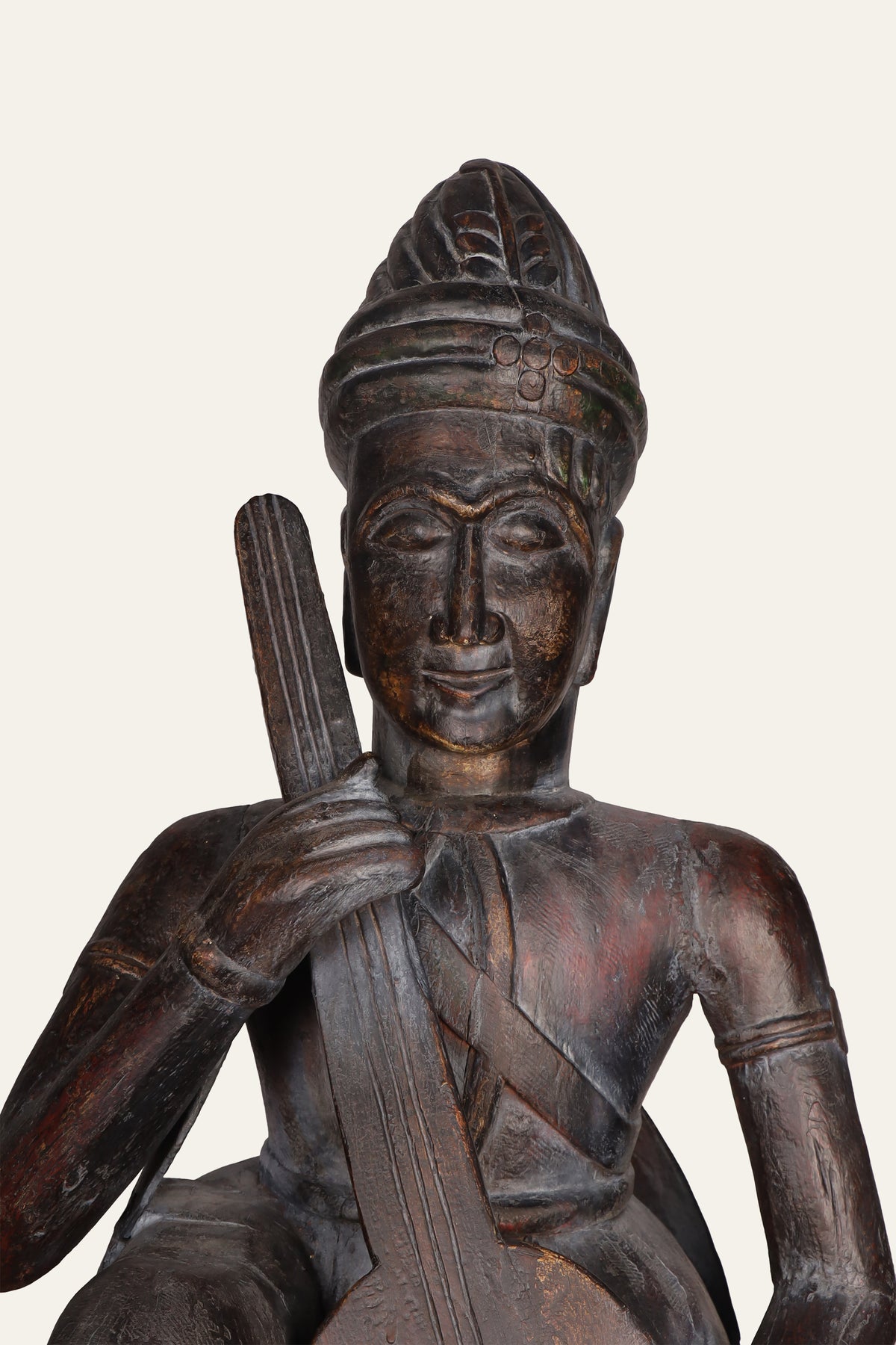 Traditional Indian String Player Wooden Figurine