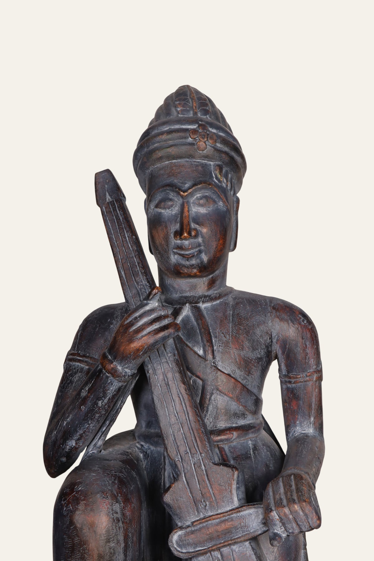 Seated Indian String Musician Sculpture with Aged Patina