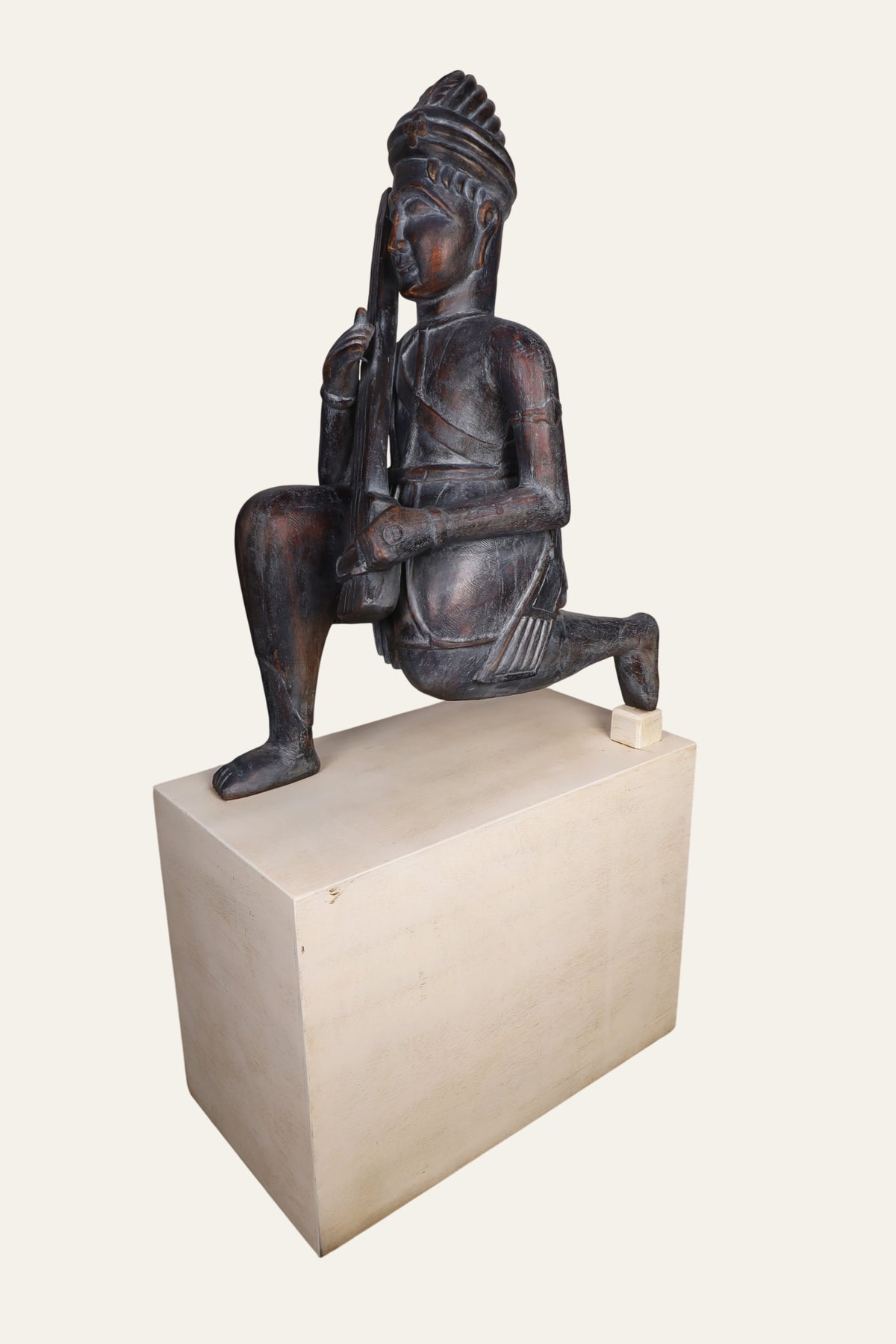 Seated Indian String Musician Sculpture with Aged Patina