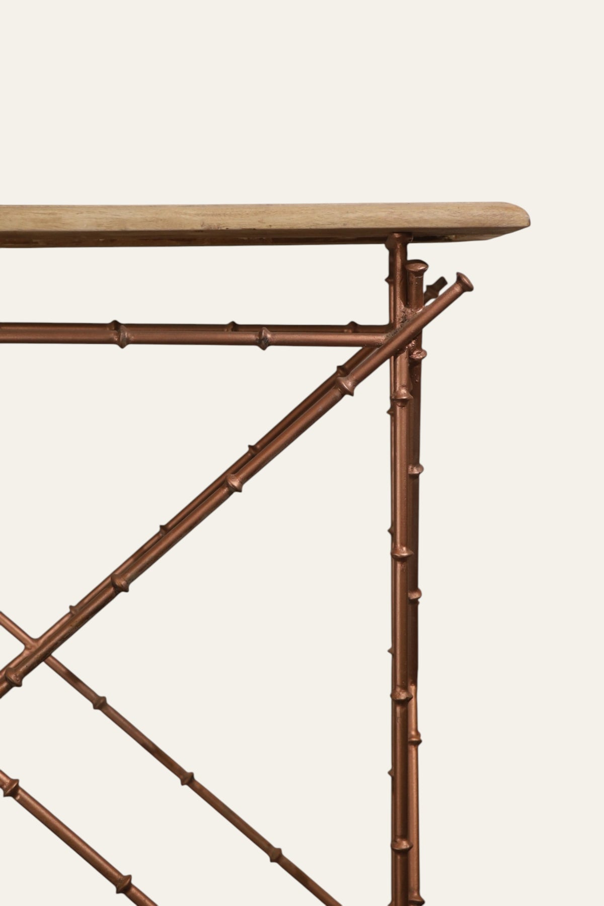 Bamboo Style Cross-Brace Console Table with Marble & Wood Top