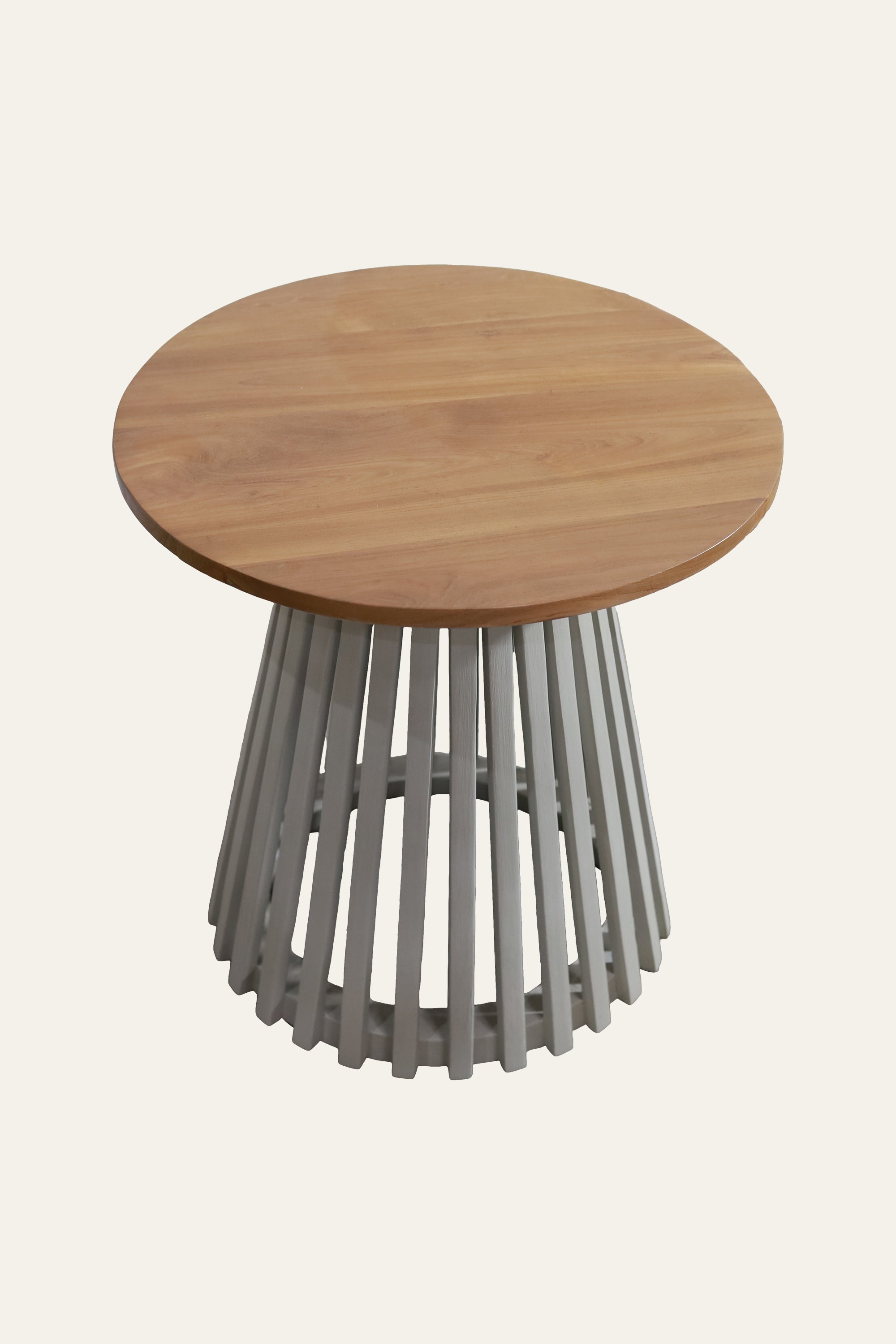 Round Teak Wooden Outdoor Dining Table with Slatted Pedestal Base