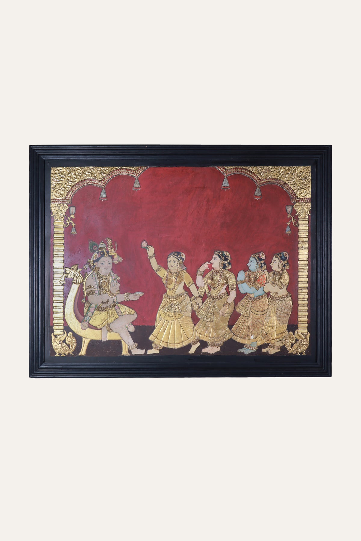 Krishna with Rukmini & Gopis South Indian Tanjore Painting