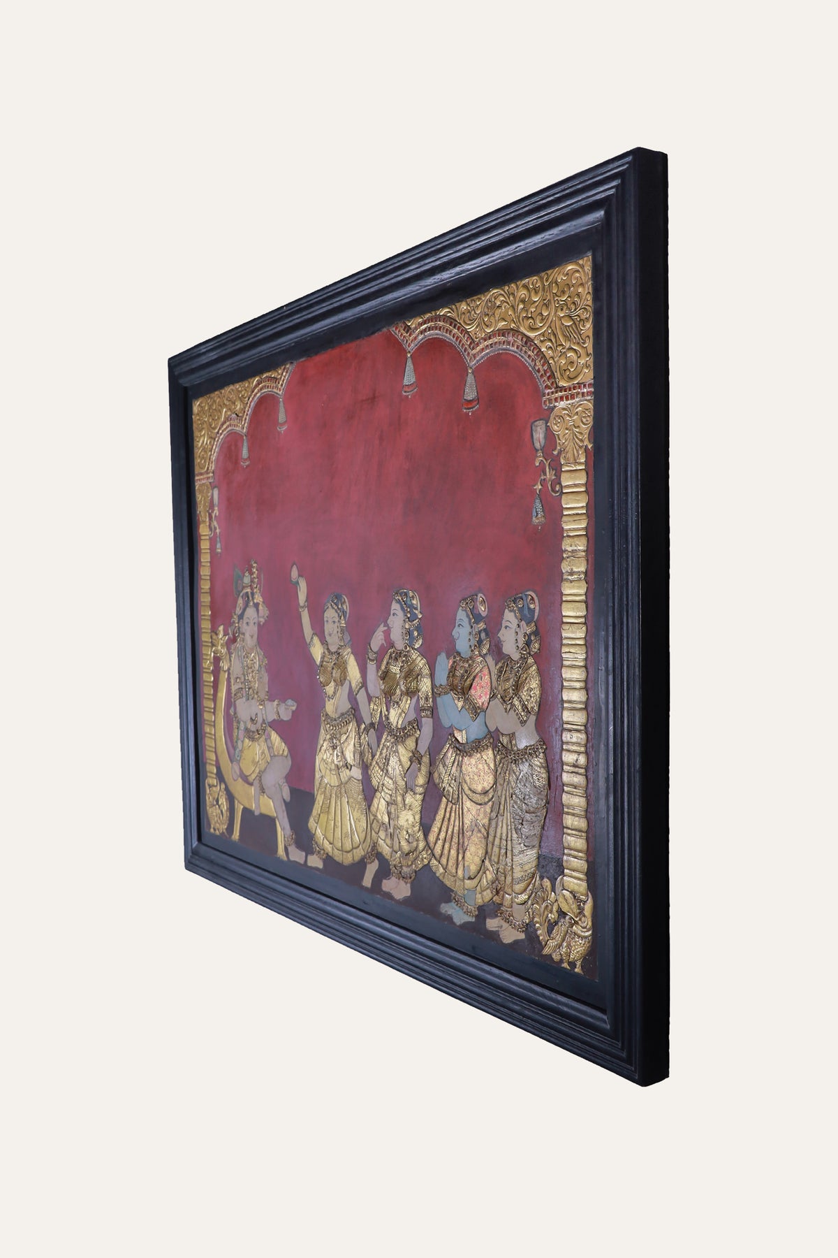 Krishna with Rukmini & Gopis South Indian Tanjore Painting