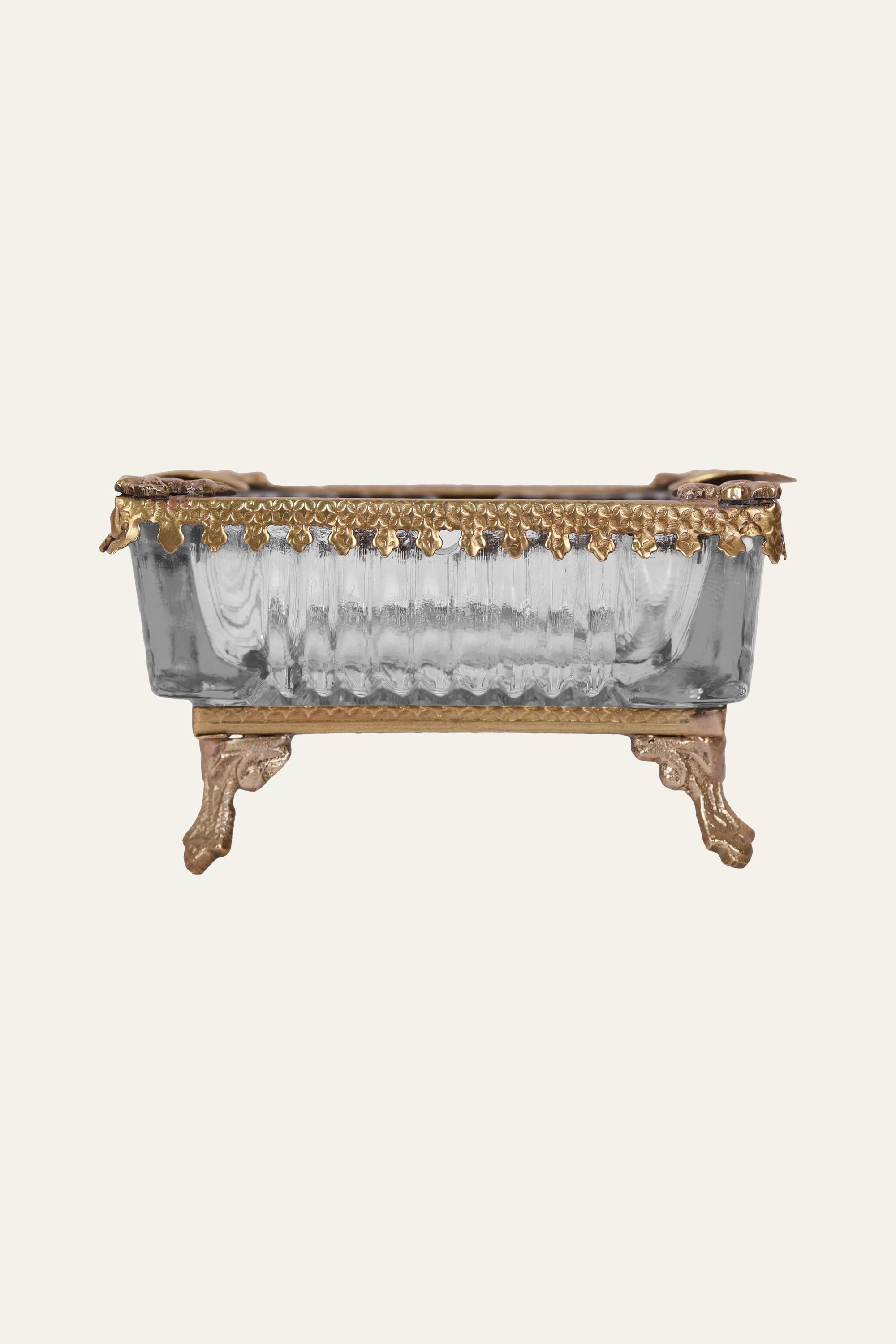 Ornate Brass & Glass Ash Tray for Table Decor