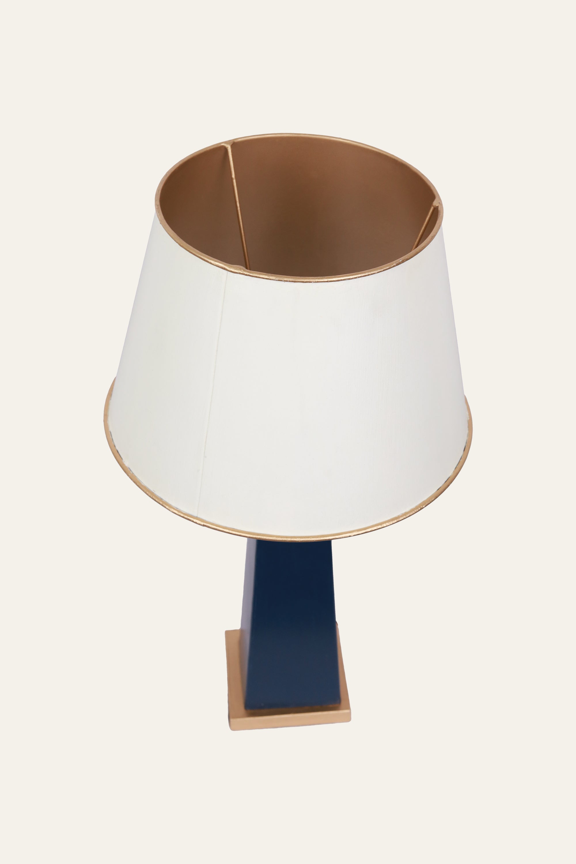 Ivory Metal Table Lamp with Blue Metal Base