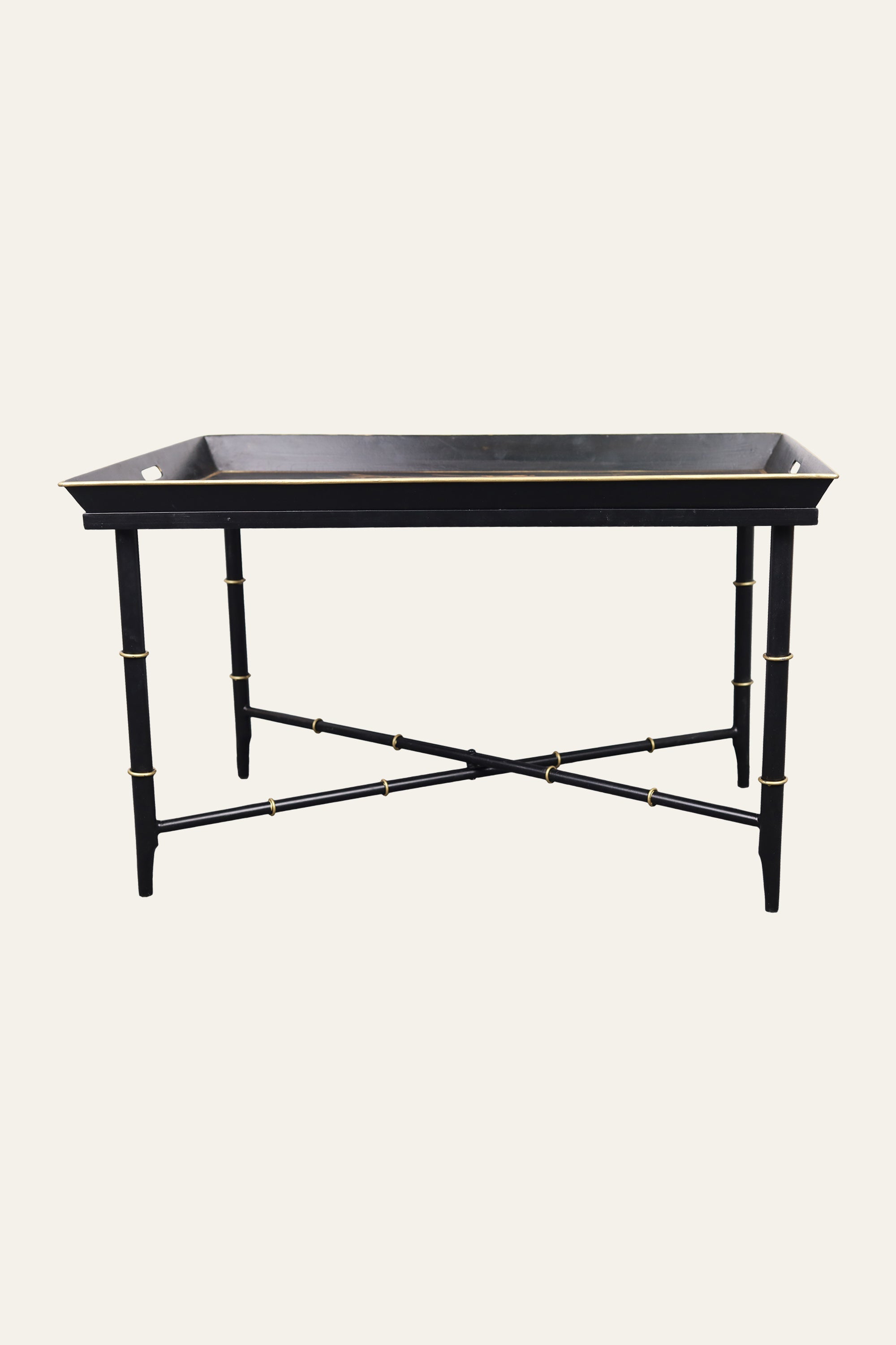 Black Metal Tray Table with Floral Motif
