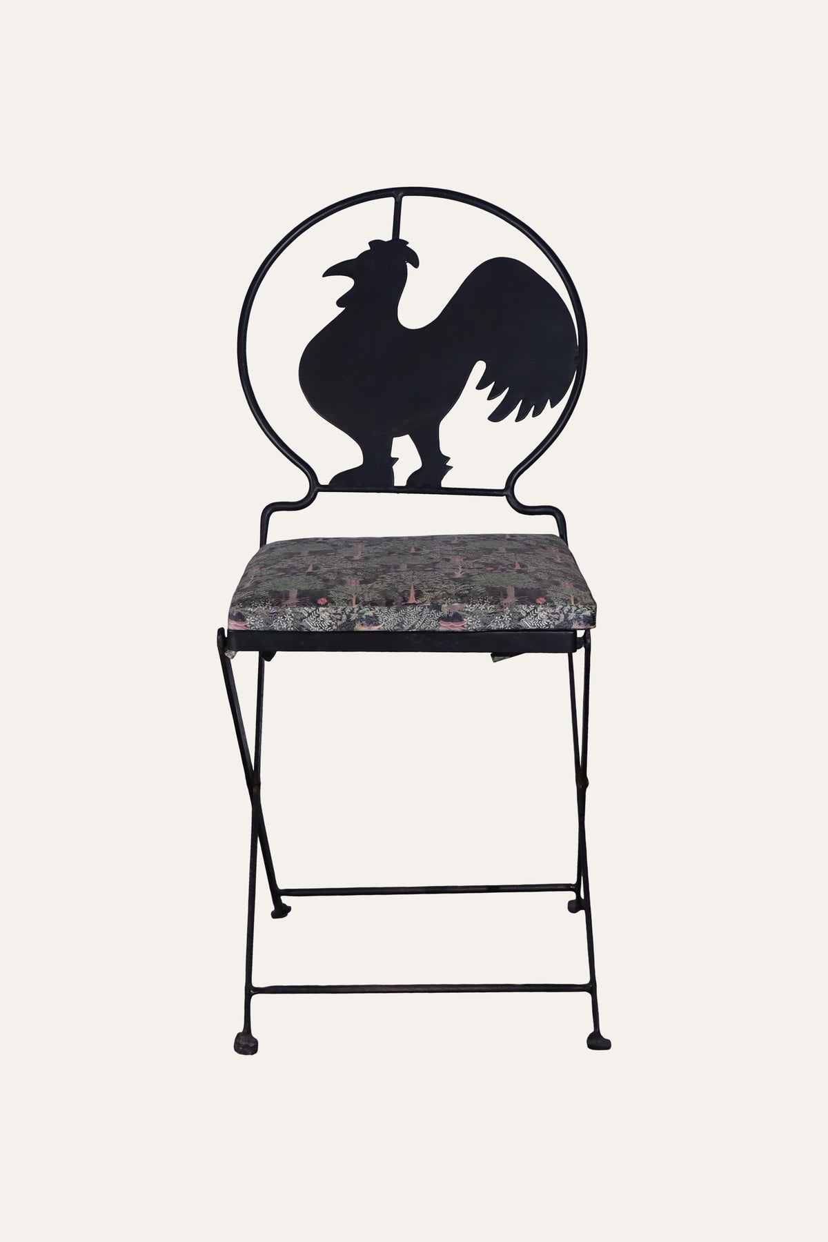 Black Rooster Motif Metal Dining Chair with Cushioned Seat