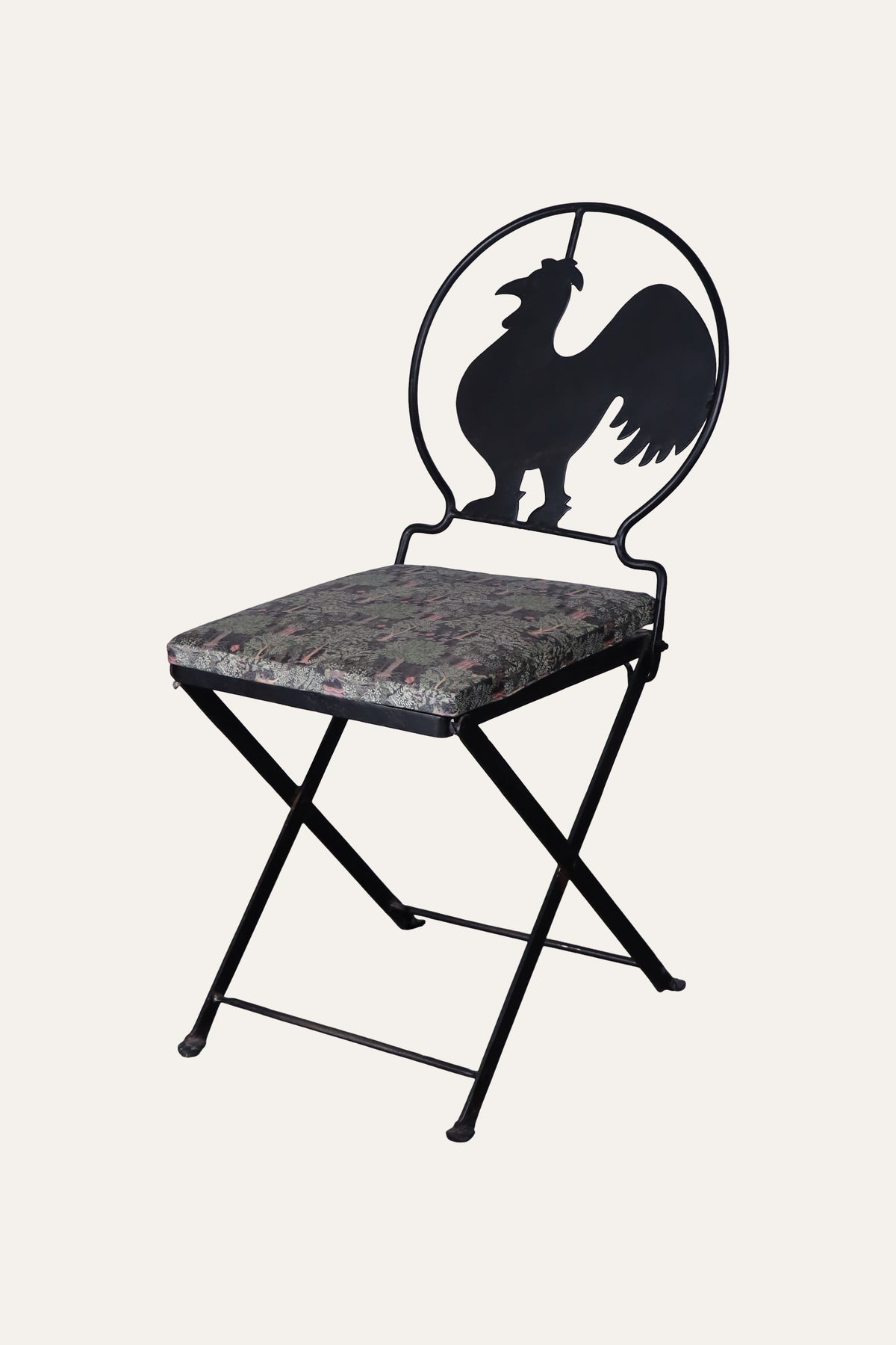Black Rooster Motif Metal Dining Chair with Cushioned Seat