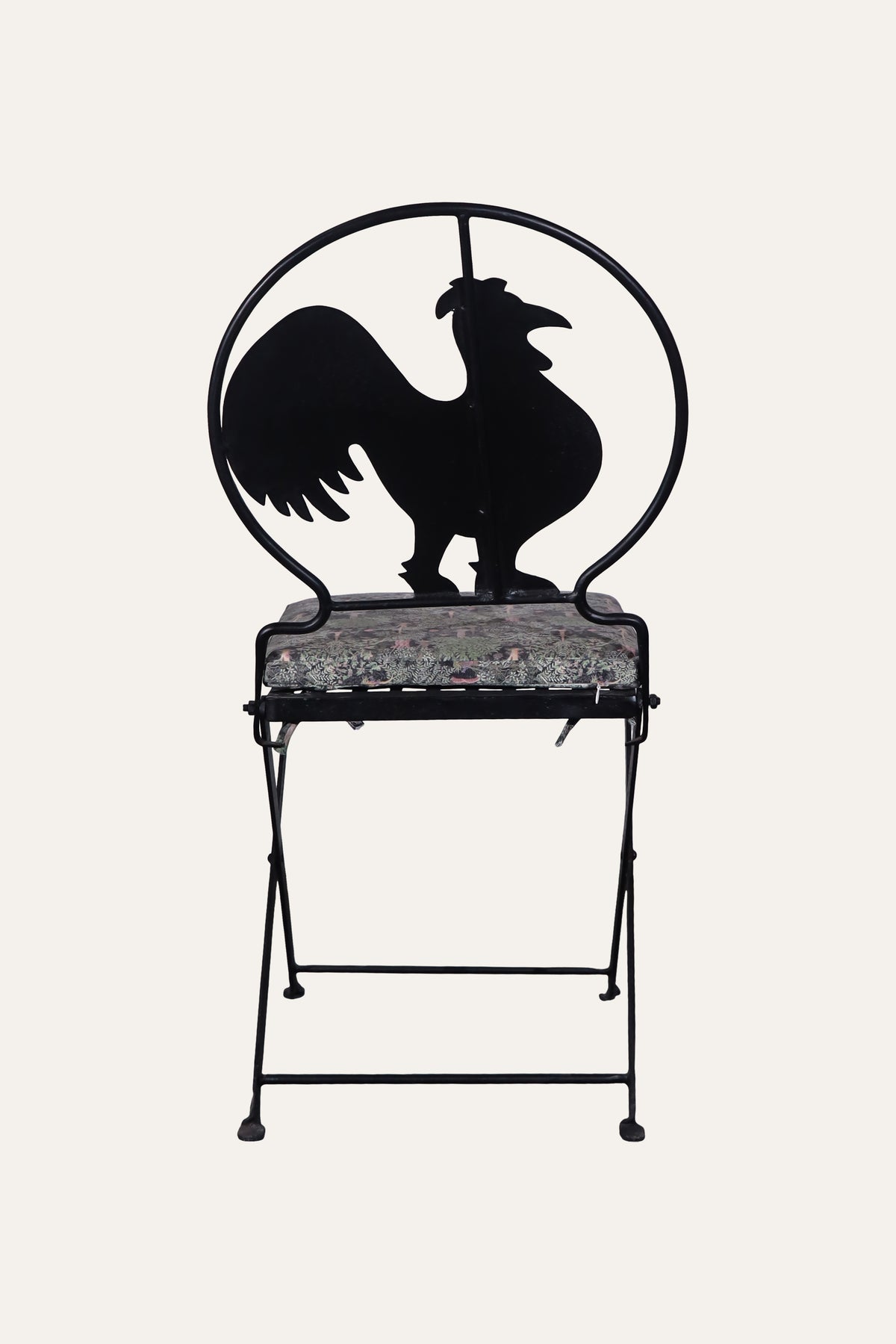Black Rooster Motif Metal Dining Chair with Cushioned Seat
