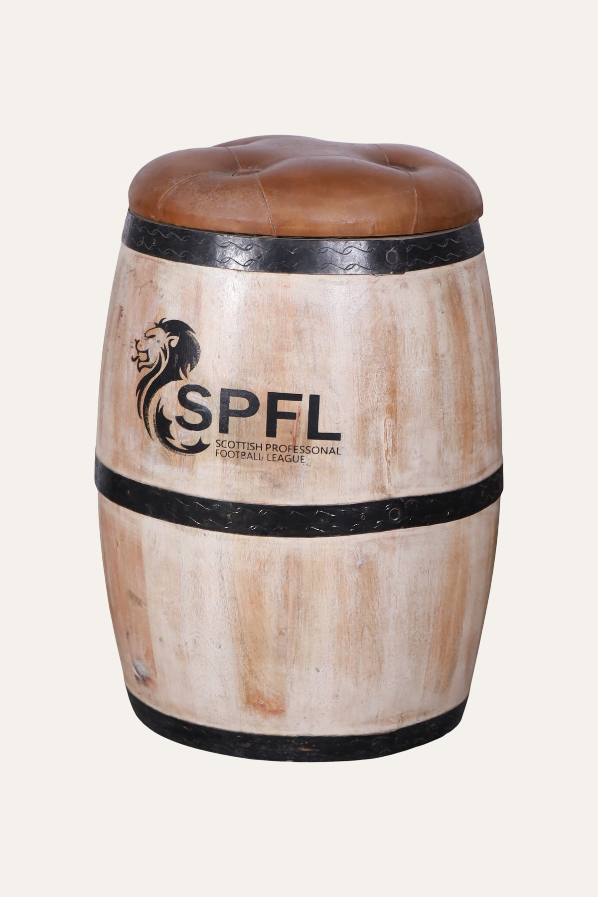 Wooden Barrel Stool with Cushioned Seat for Home Bar