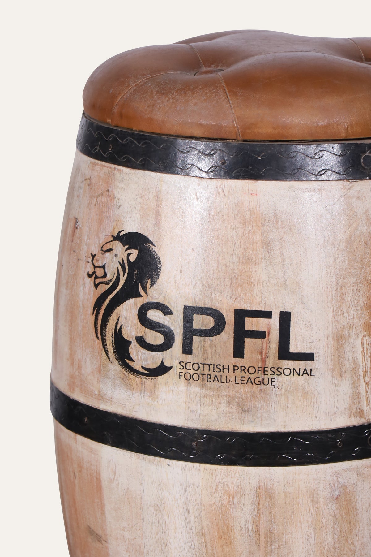 Wooden Barrel Stool with Cushioned Seat for Home Bar