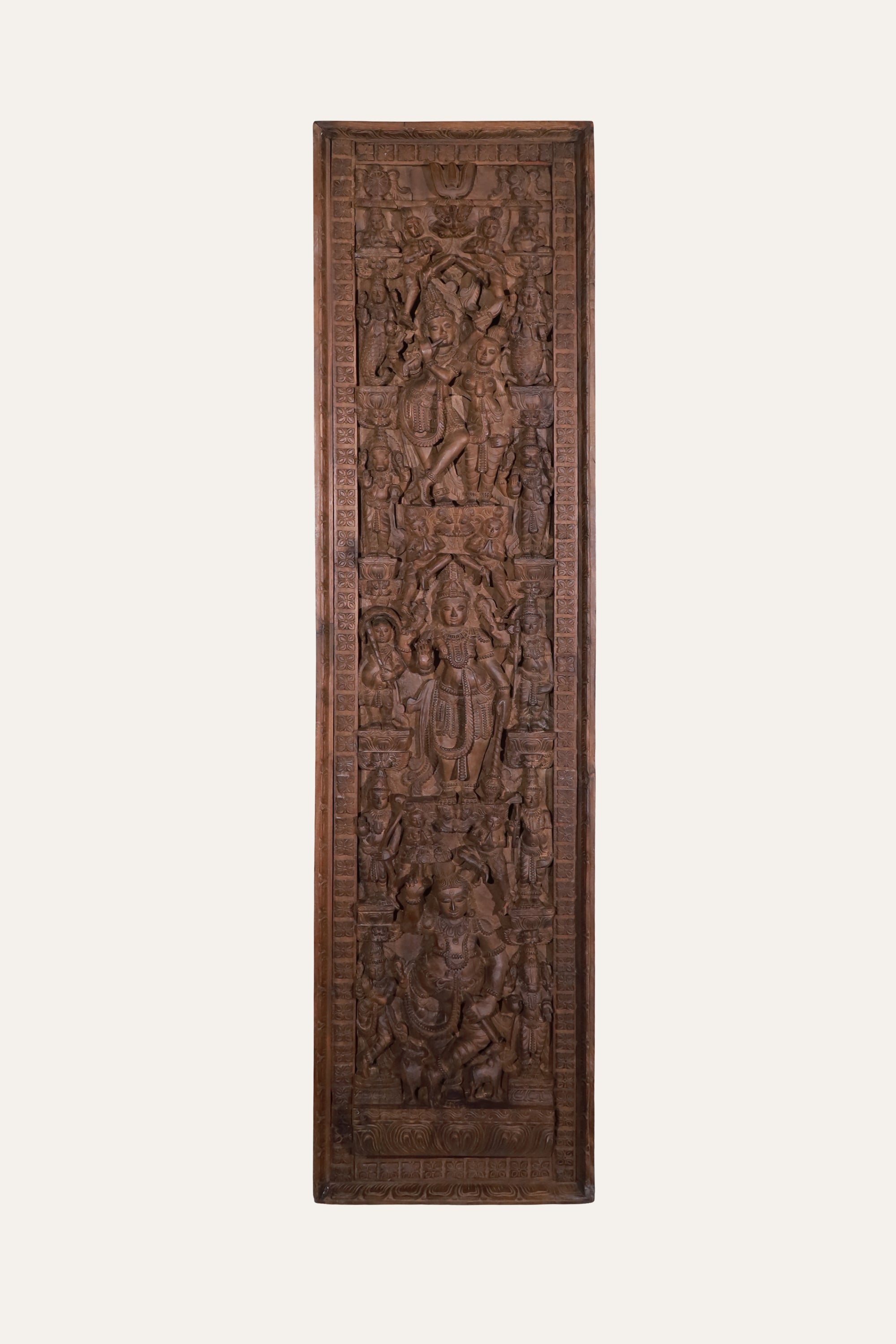 Rectangular Hand-Carved Hindu Diety Wall Panel
