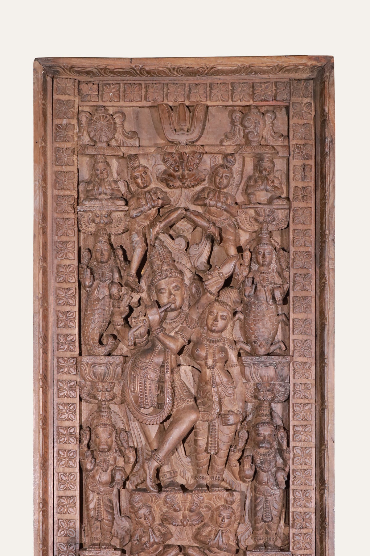 Rectangular Hand-Carved Hindu Diety Wall Panel