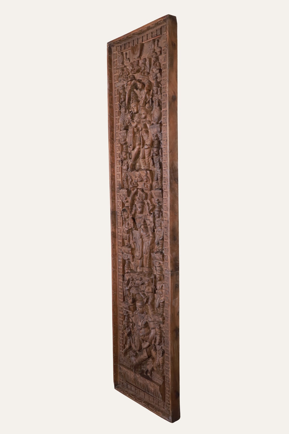 Rectangular Hand-Carved Hindu Diety Wall Panel