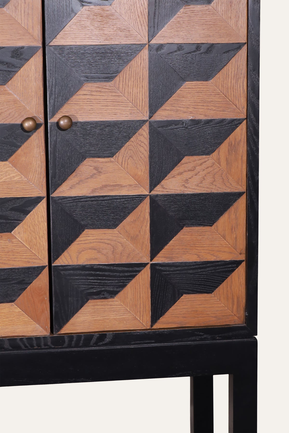 Geometric Wooden Accent Cabinet with Two-Door Storage & Lower Shelf
