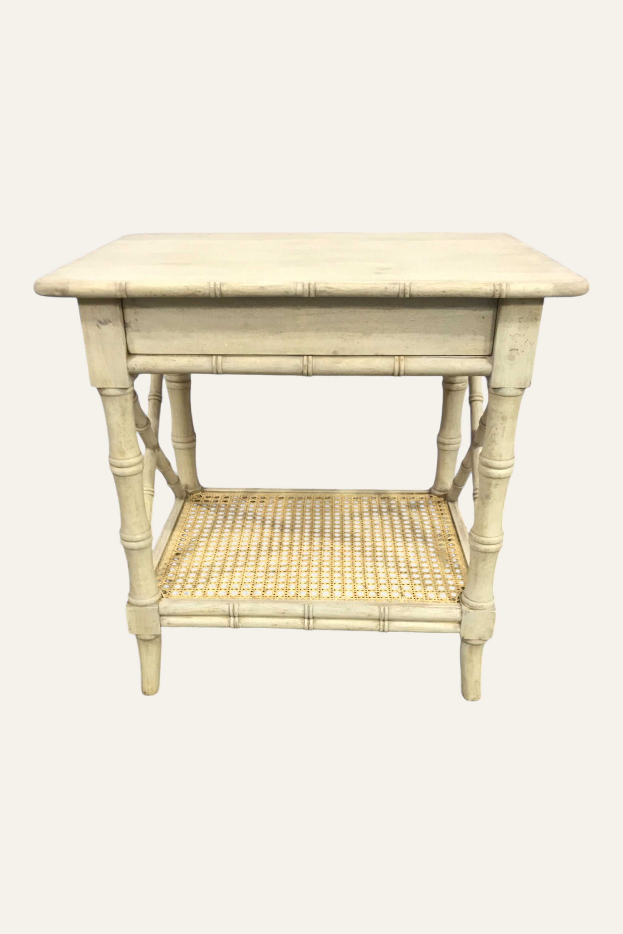 Bamboo Style X-Frame Bedside Table with Cane Shelf
