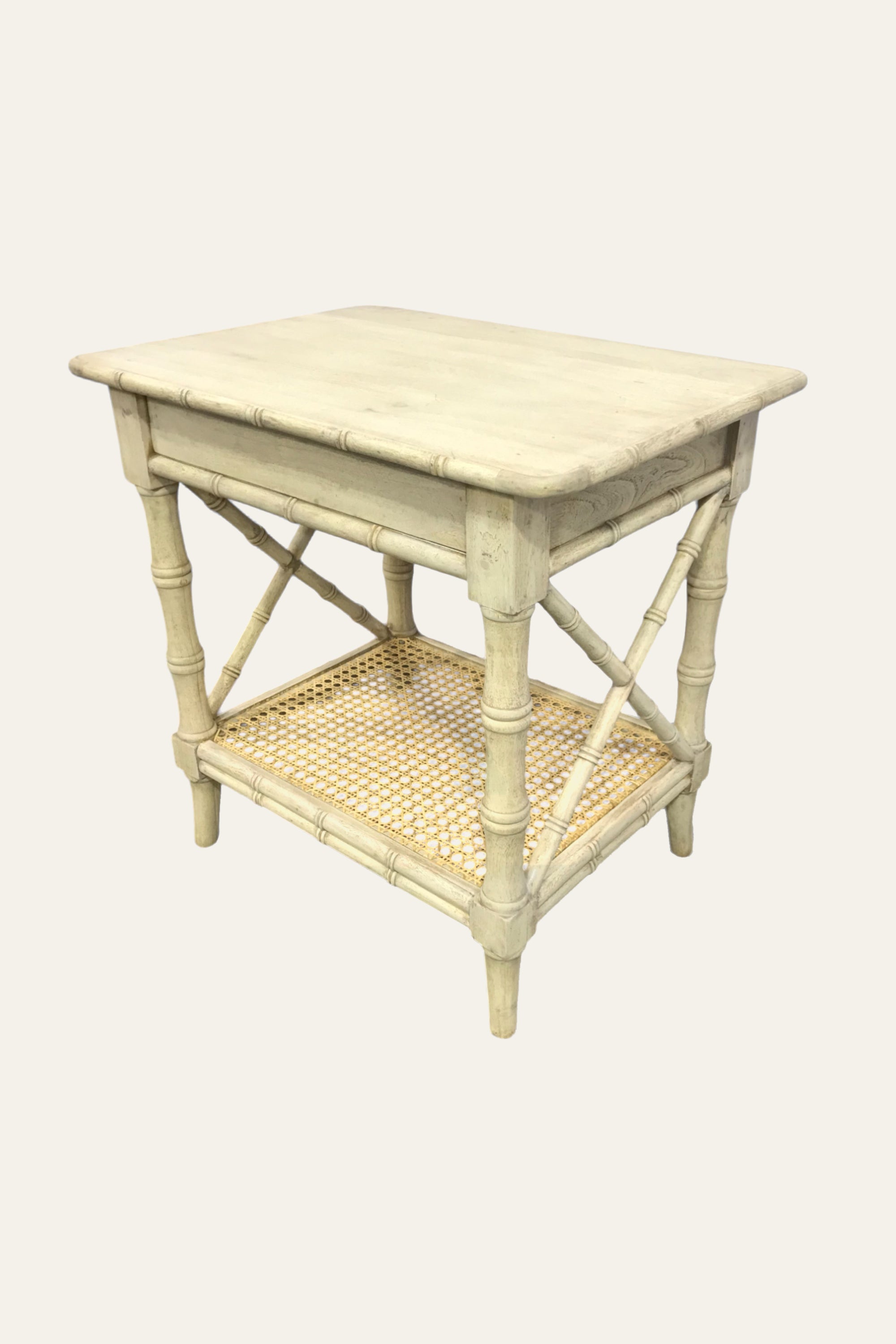 Bamboo Style X-Frame Bedside Table with Cane Shelf