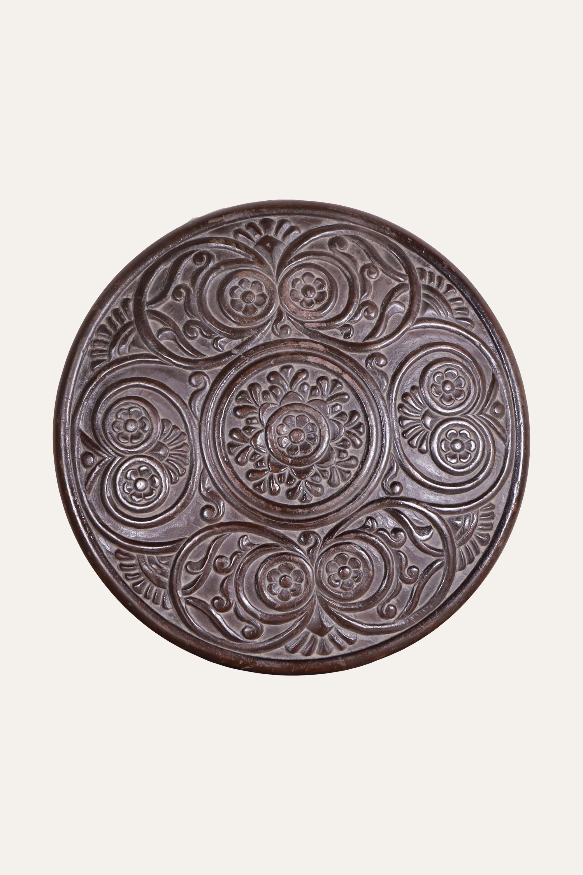 Round Carved Wooden Floral Medallion Wall Panel