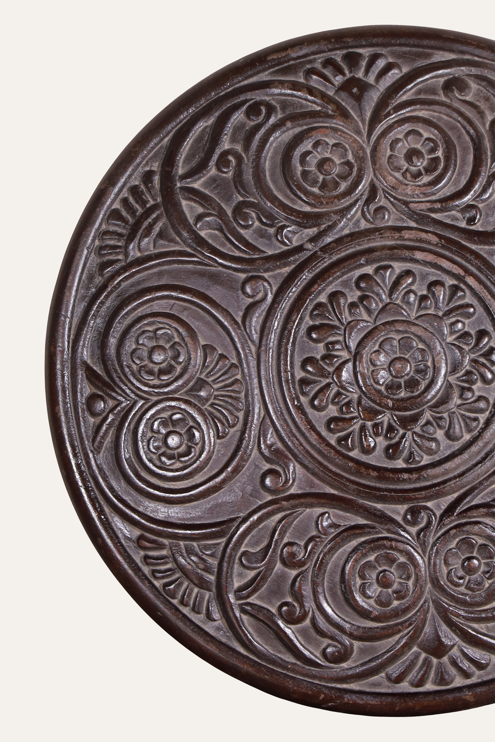 Round Carved Wooden Floral Medallion Wall Panel