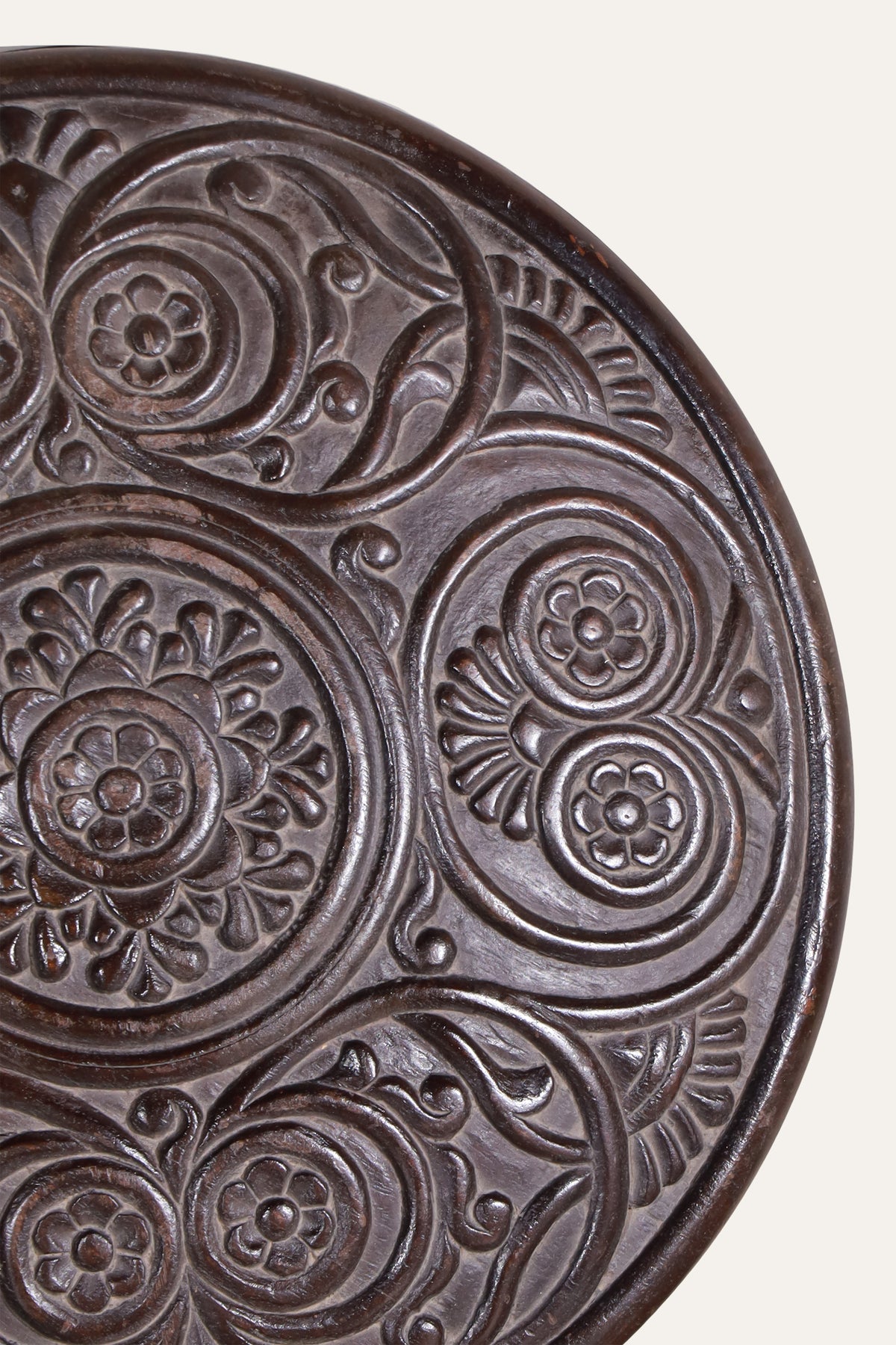 Round Carved Wooden Floral Medallion Wall Panel