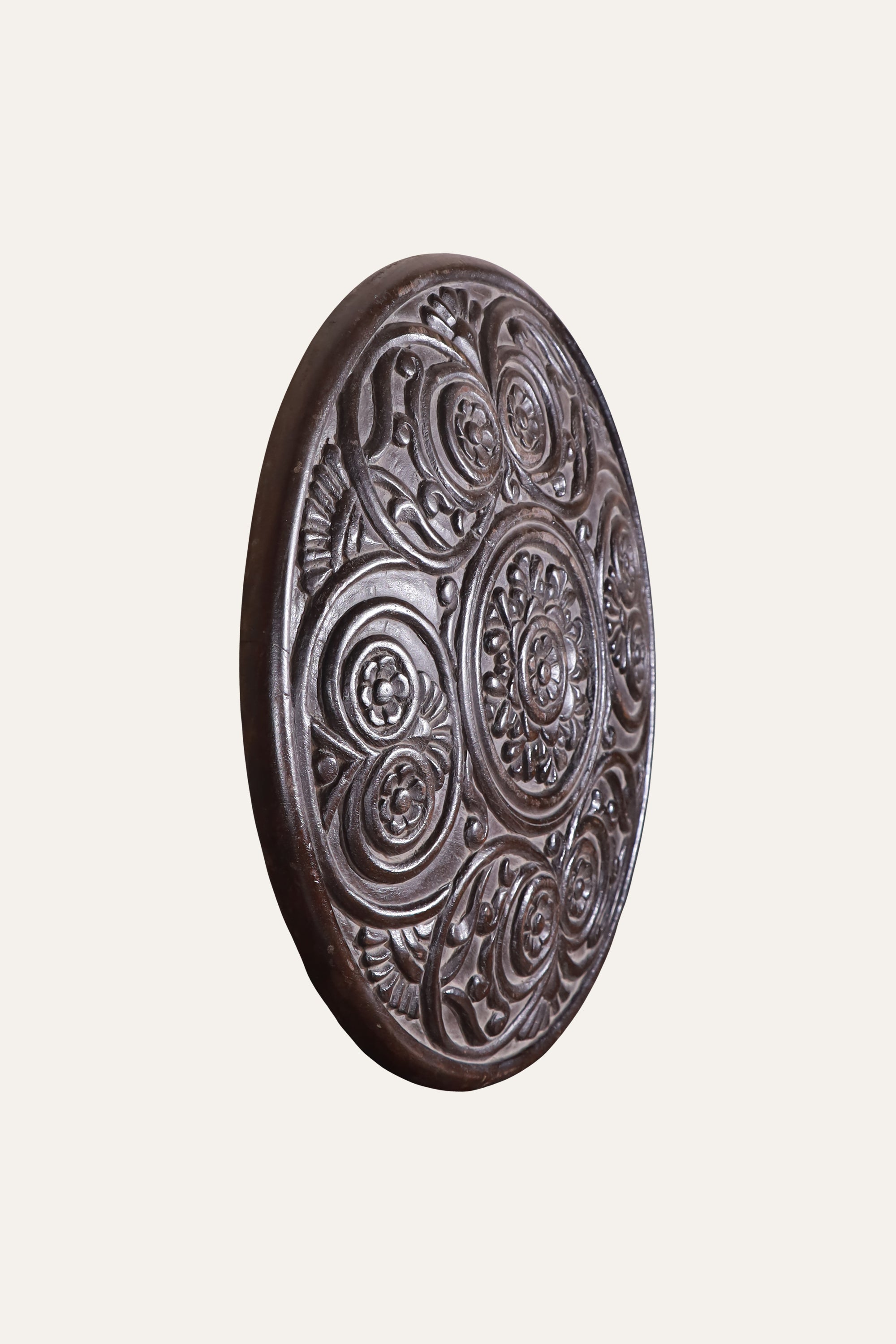 Round Carved Wooden Floral Medallion Wall Panel