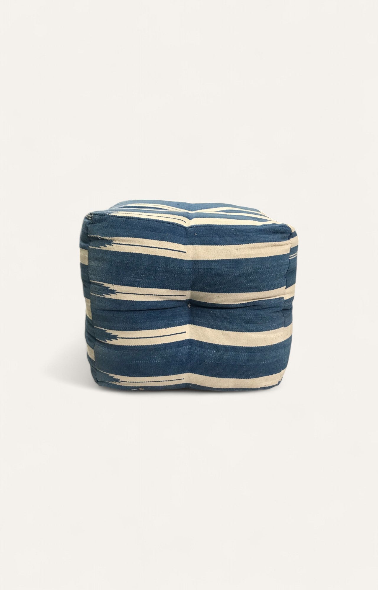 Blue and White Striped Handwoven Pouf Stool