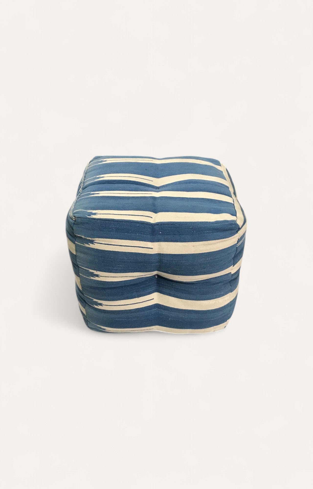 Blue and White Striped Handwoven Pouf Stool