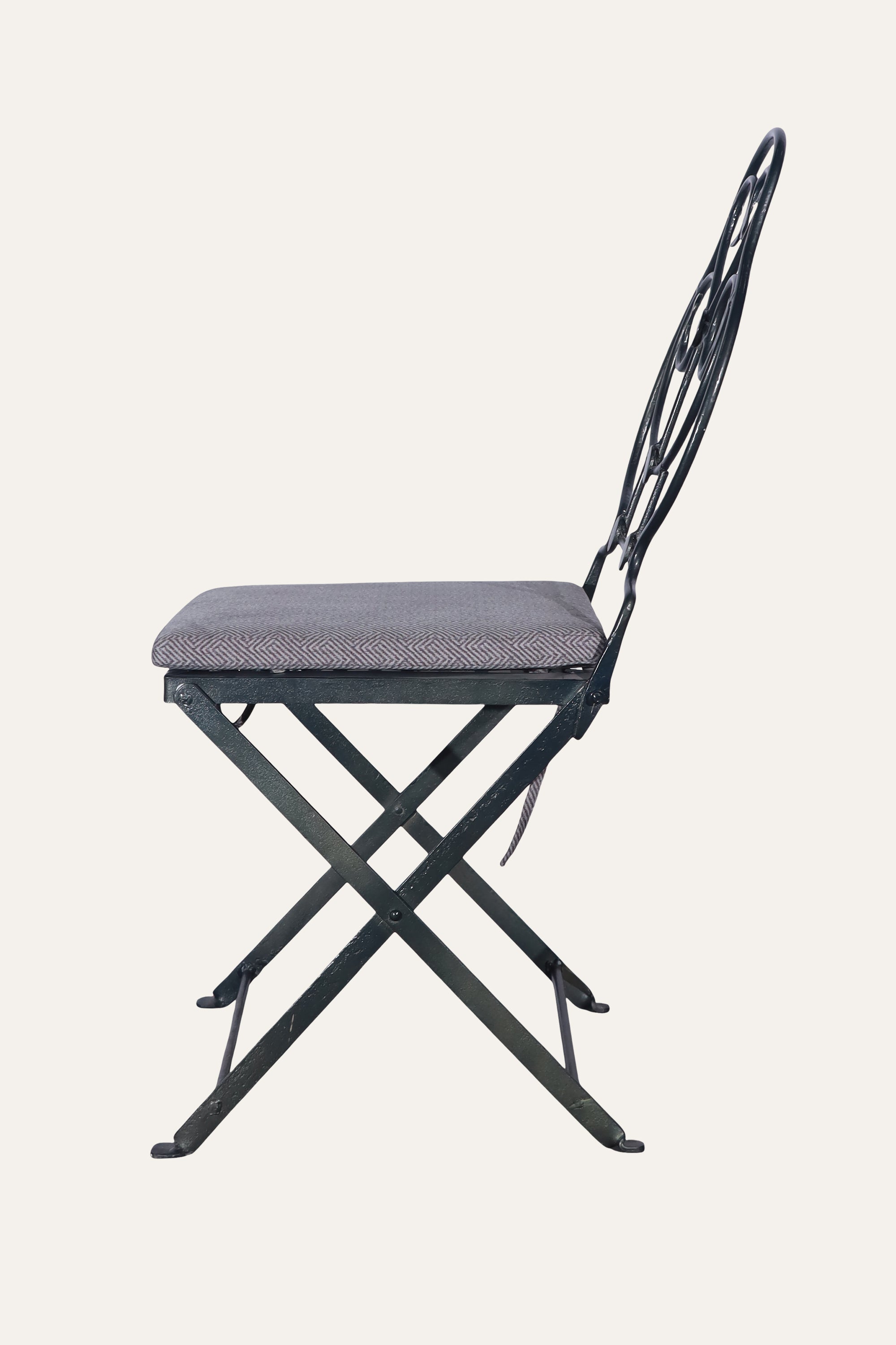 Ornate Forest Green Metal Dining Chair with Upholstered Seat