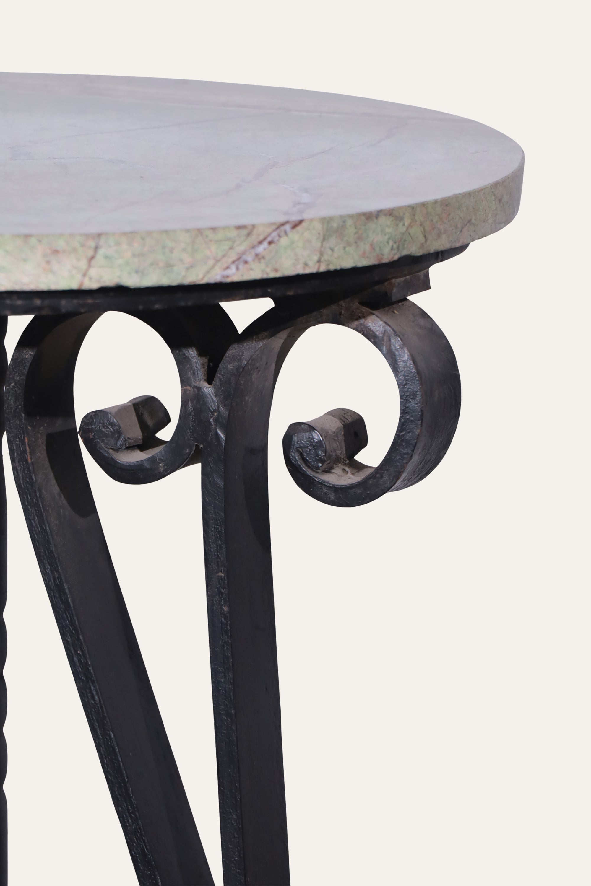 Dual Toned Round Marble-Top Side Table with Metal Base