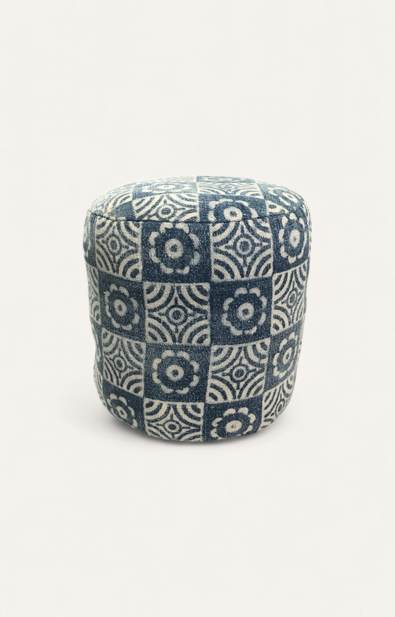 Floral Block Print Handwoven Pouf Ottoman