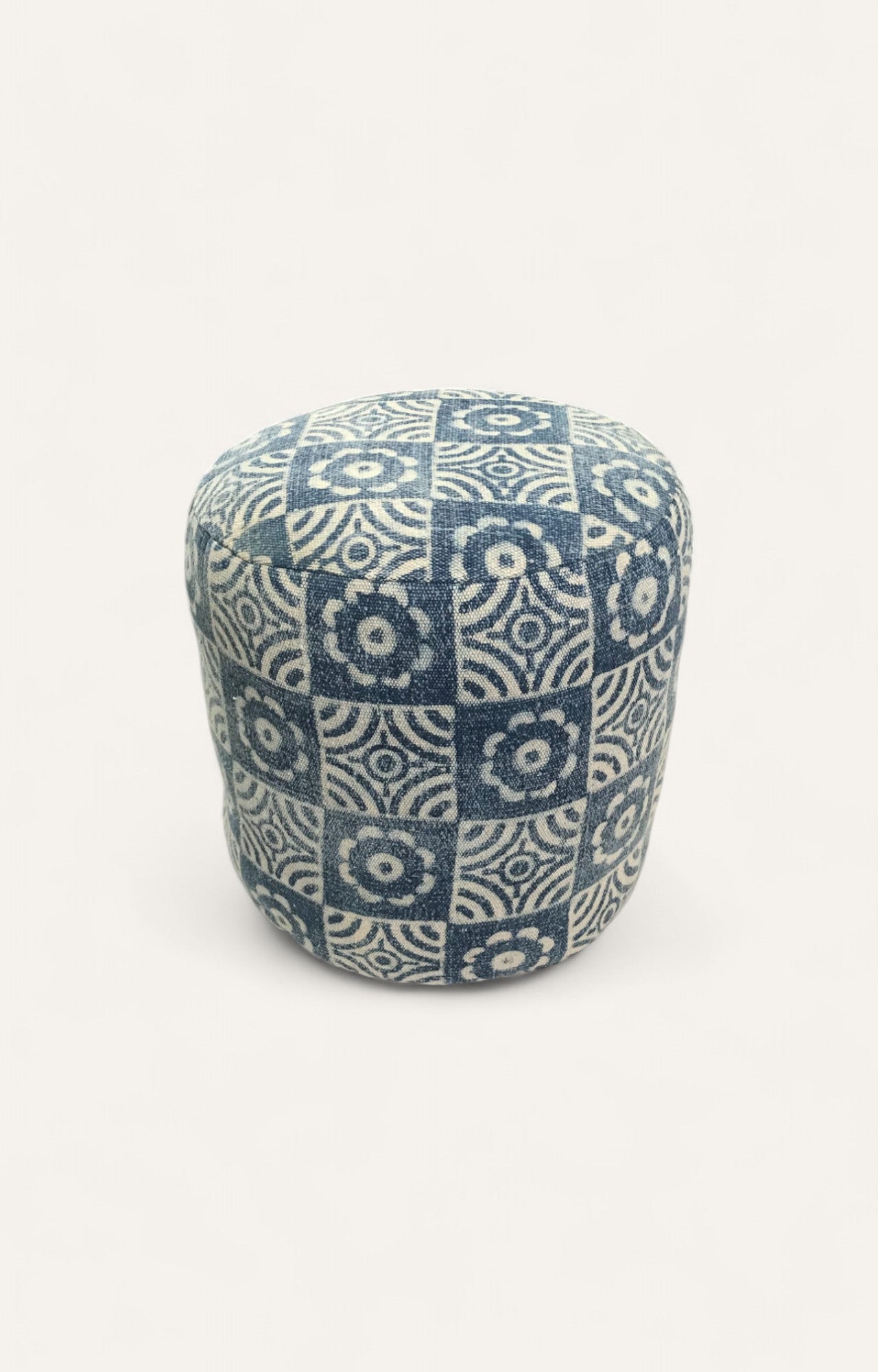 Floral Block Print Handwoven Pouf Ottoman