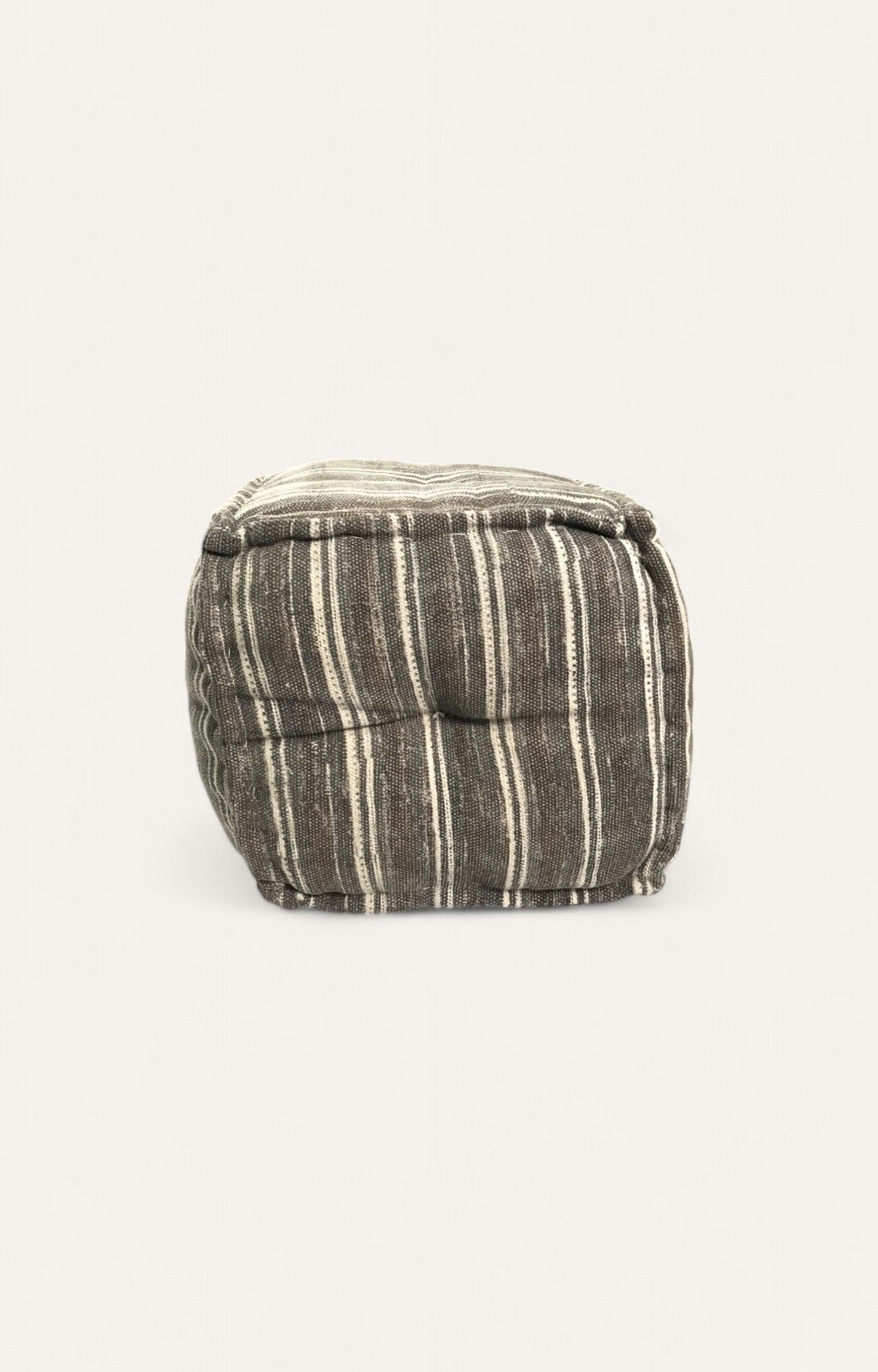 Handwoven Dhurrie Pouf Seat in Brown and White